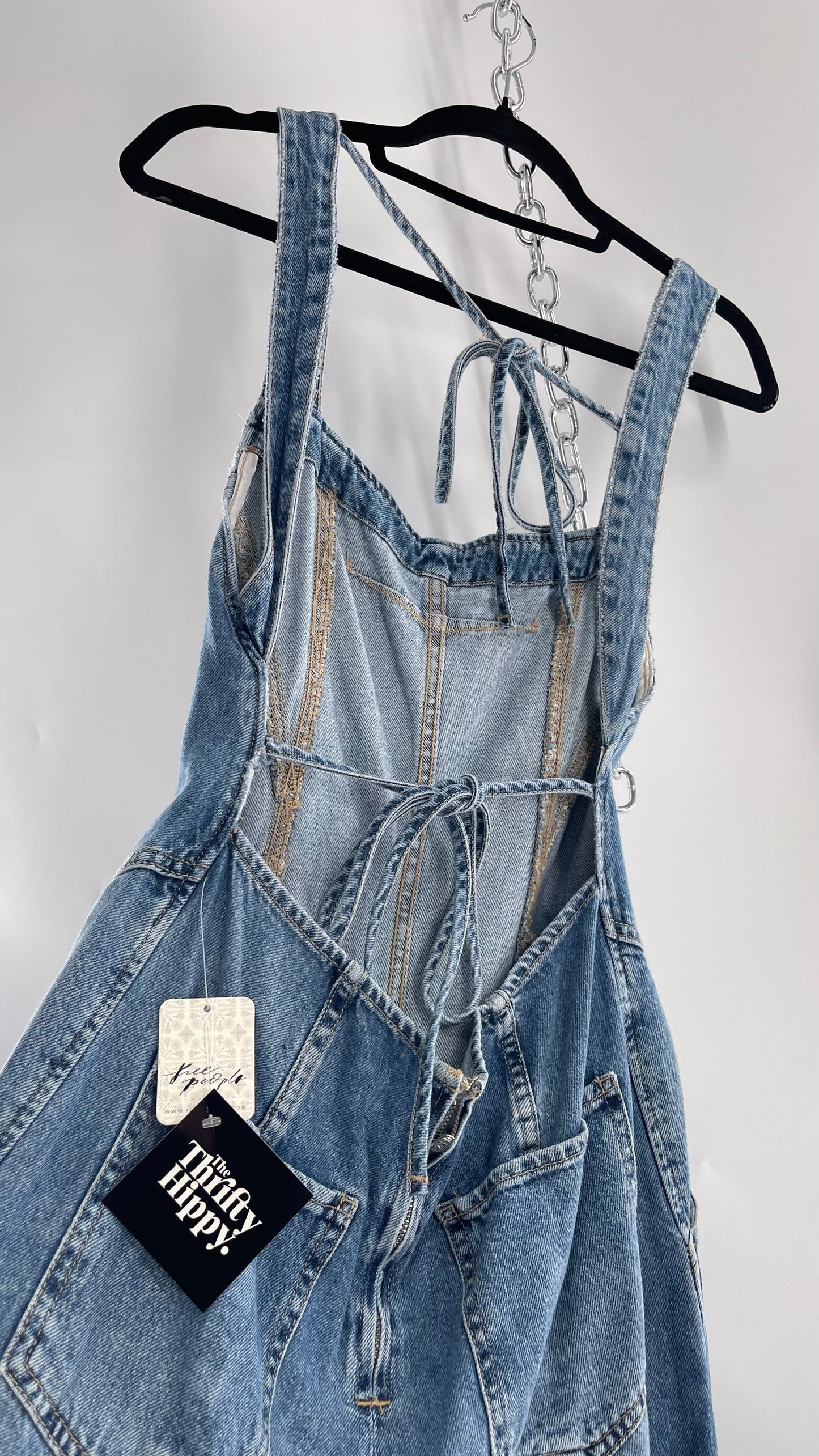 Free People Denim Backless Wide Leg Jumpsuit with Tags Attached (Small)