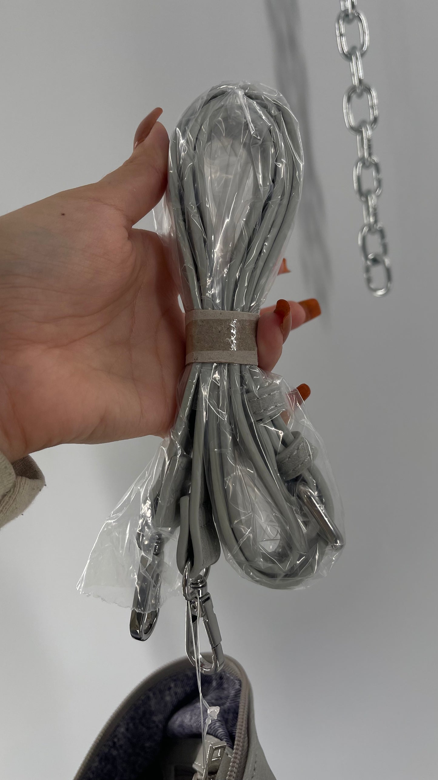 Free People Grey Leather Bag with Heavy Silver Metal Detailing, Pockets and Extra Strap