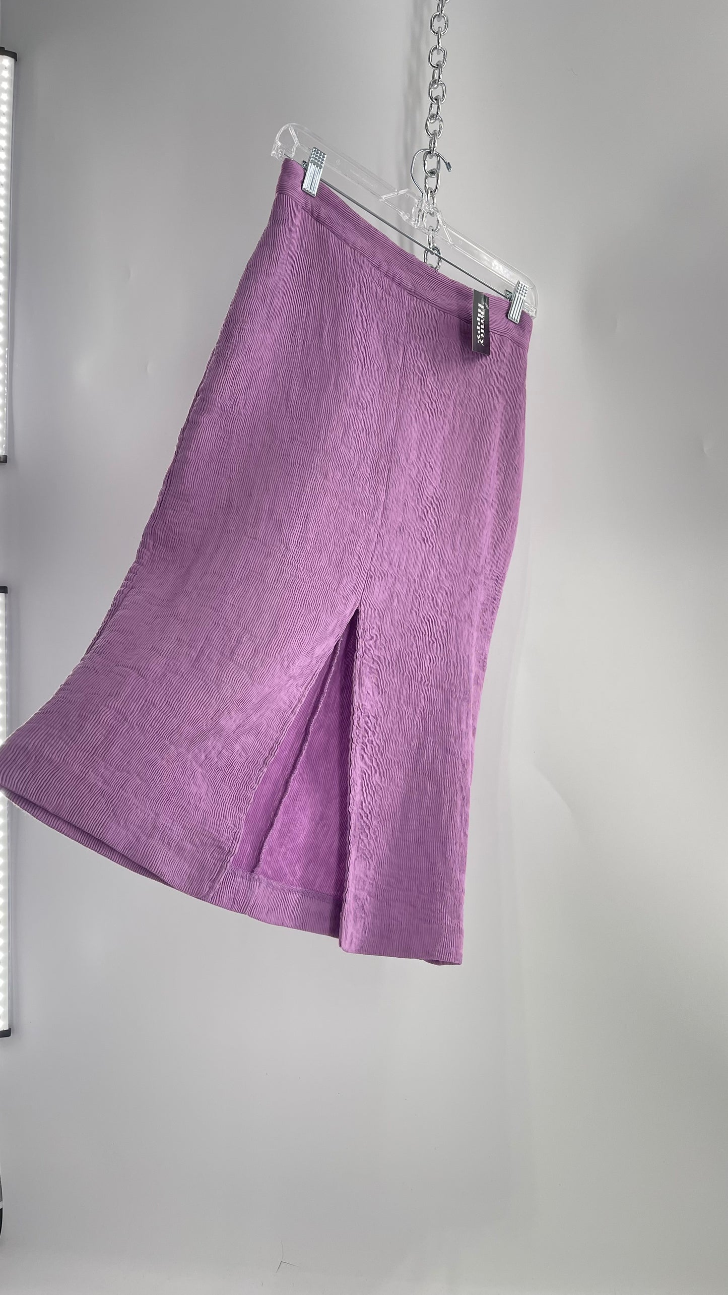 Endless Rose Anthropologie Lavender Crimped/Textured Midi Skirt (Medium)