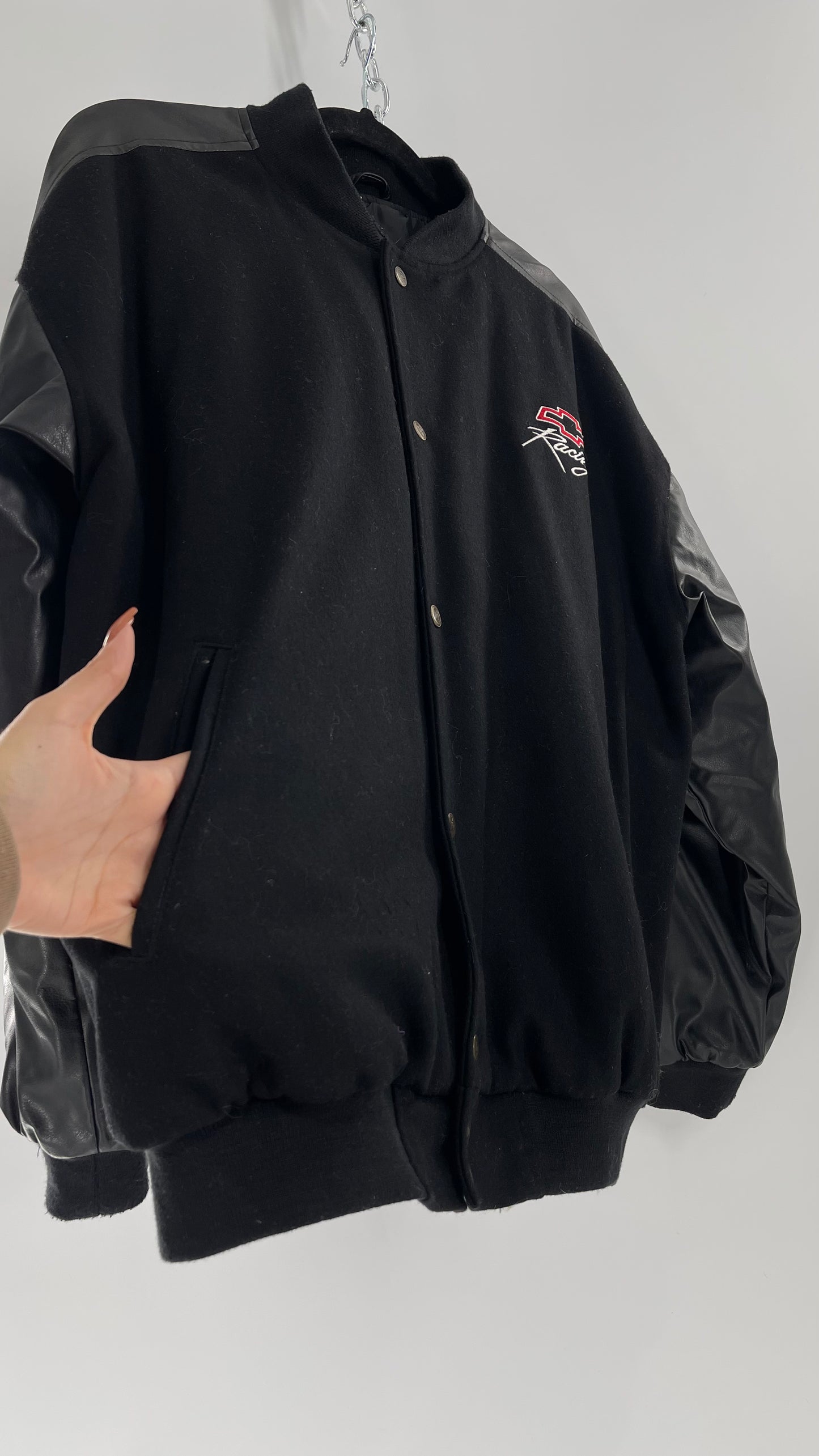 Vintage Chevy Racing Varsity Bomber Jacket with Red Logo Embroidery (Large)
