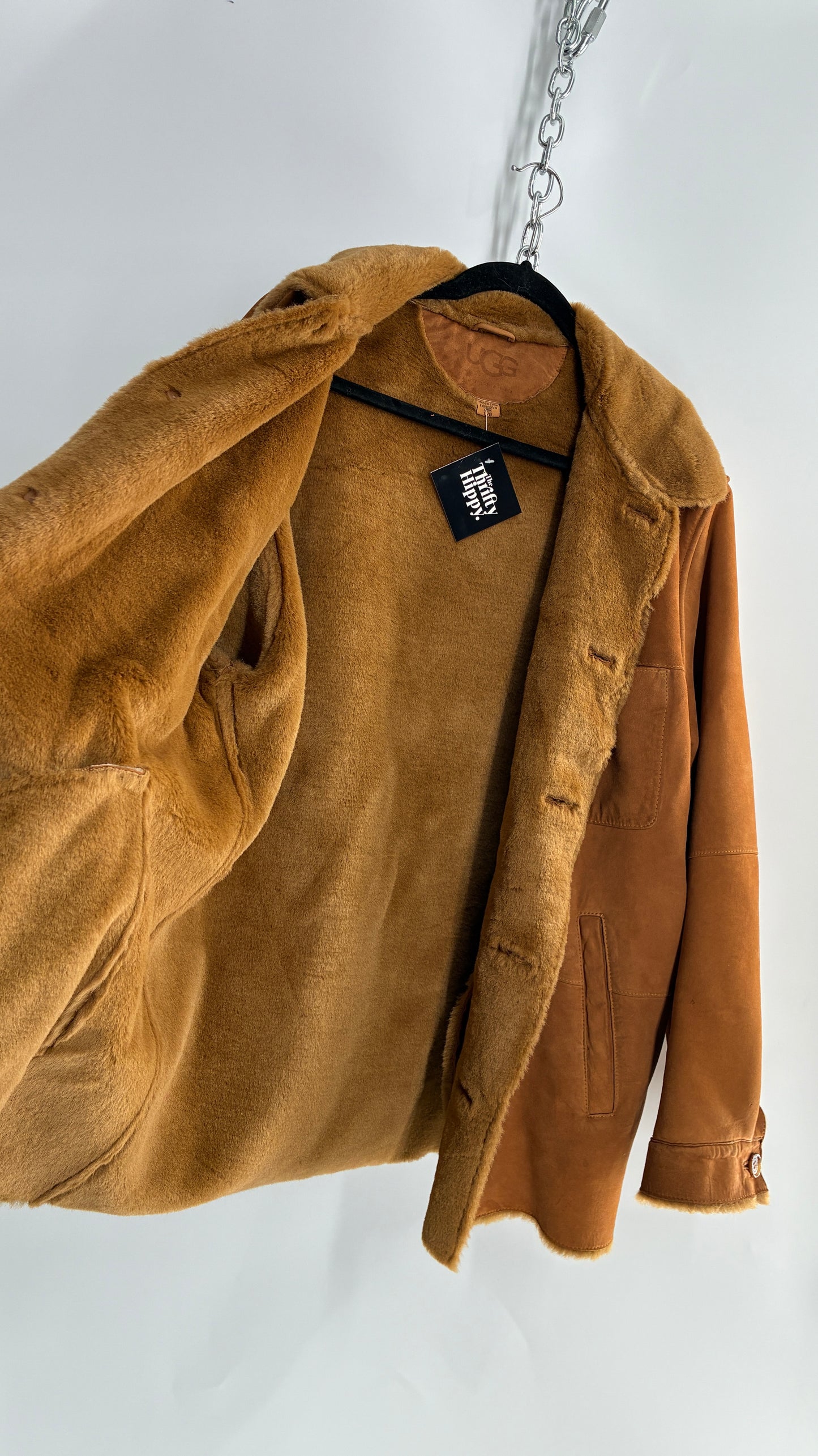 Vintage UGG Genuine Leather Button Front Fur Lined Jacket (Large)