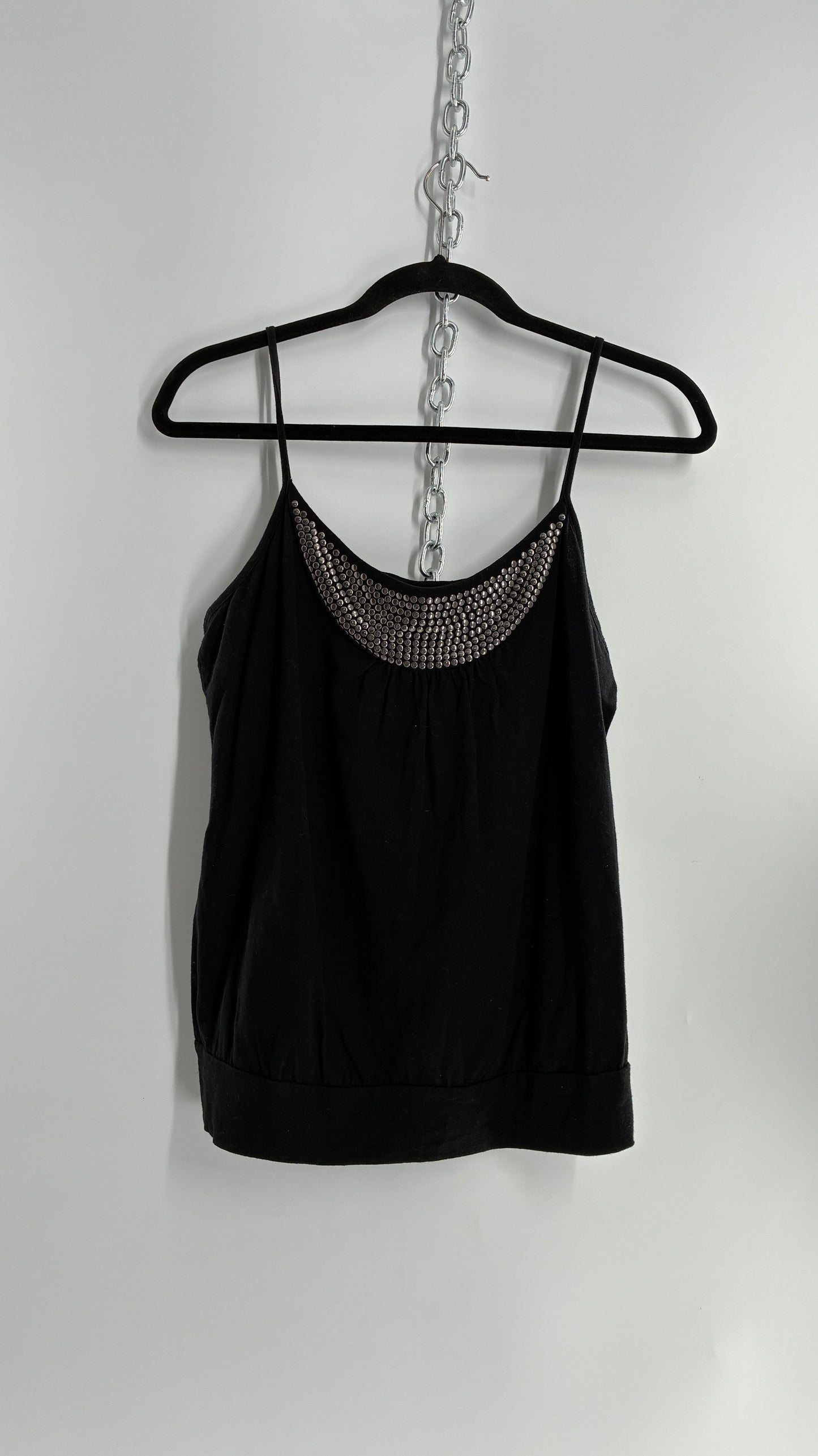 NEU LOOK Vintage Black Silver Studded Neckline Camisole Tank (12)
