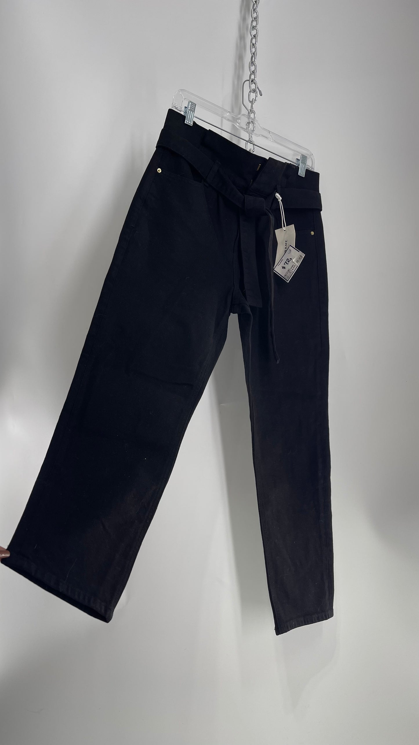 FRAME Black Denim Tie Waist Straight Legs with Tags Attached (28)
