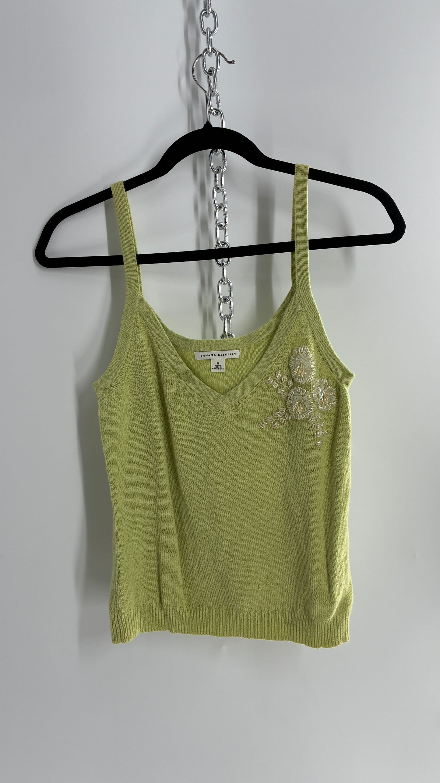 Vintage Banana Republic Bedazzled, Beaded Lime Green Cardigan and Knit Tank Set (Medium)