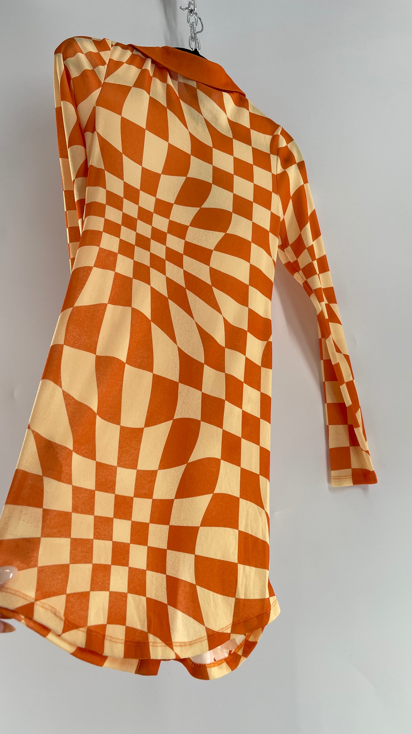 NGOrder Checkerprint Yellow/Orange Collared Buttonfront Dress (8)
