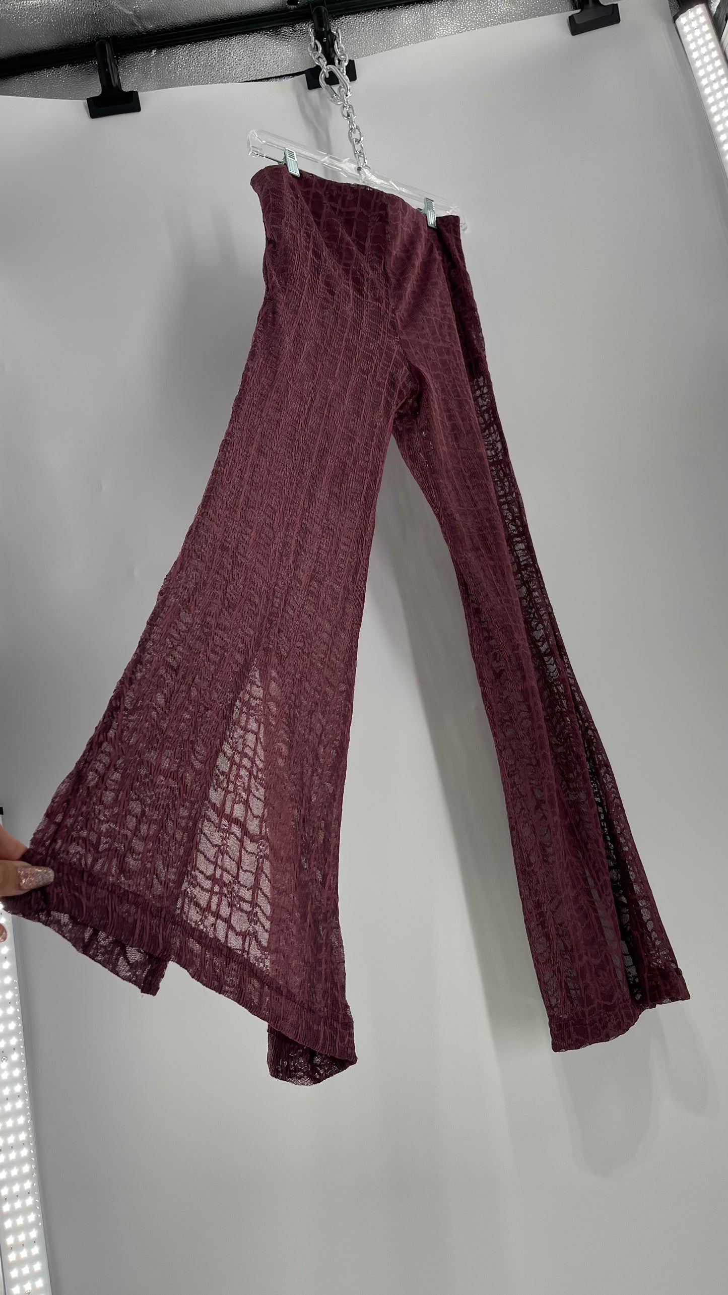 Free People Plum Lace Flares with Vented Hem and Sewn in Shorts Tags Attached (Medium)