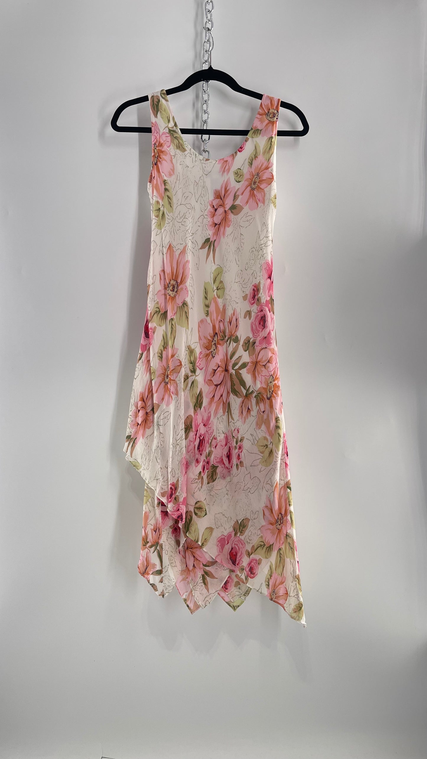 Vintage Eva Blue Pink Floral Draped Neck Sleeveless MIDI with Beading (10)