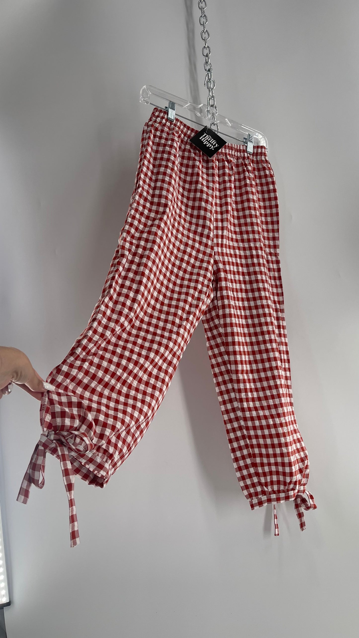 Gingham Red and White Capri with Tie Ankles (Small)