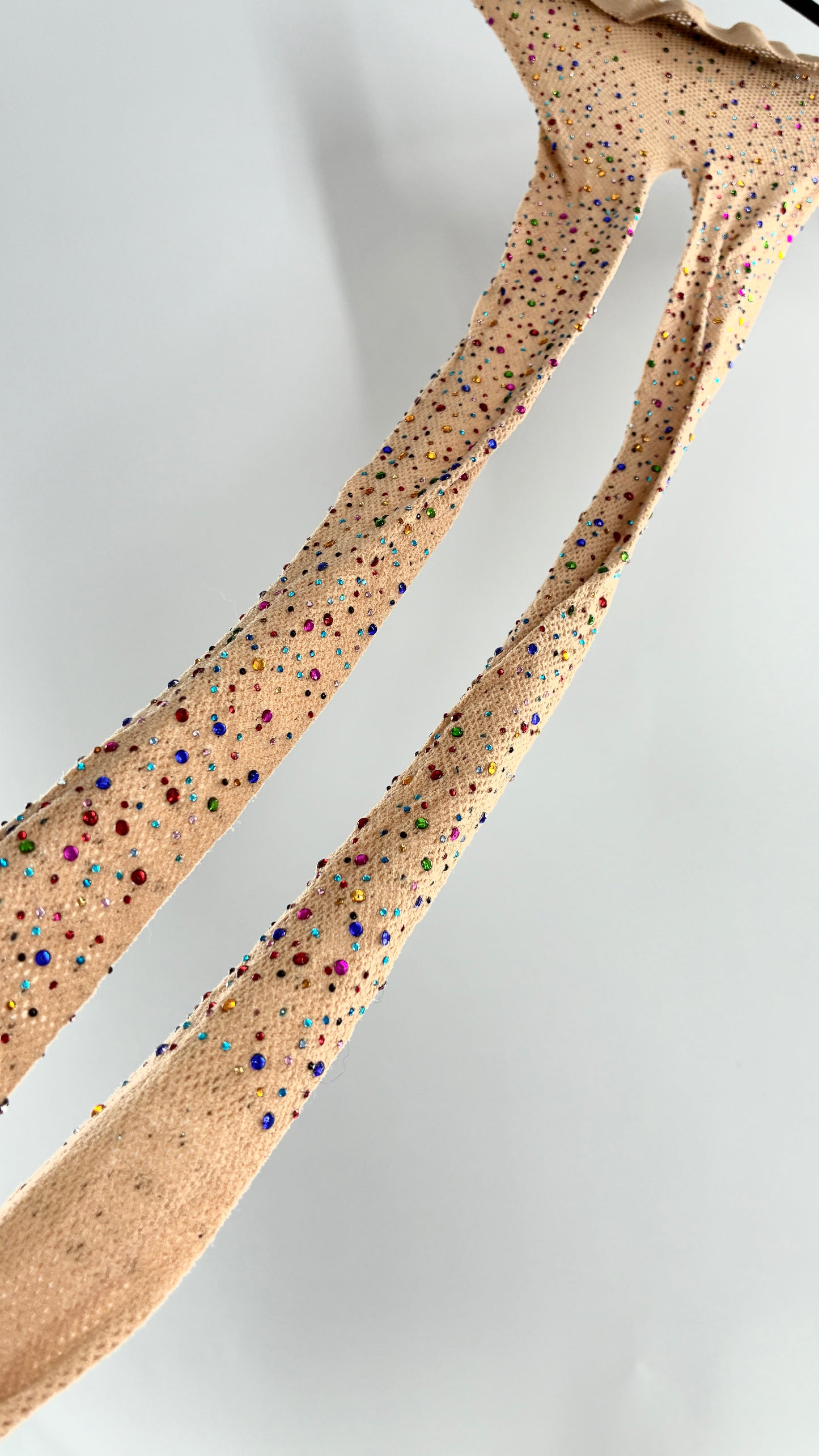 Beige Mesh Tights with All-Over Multicolored Rhinestones