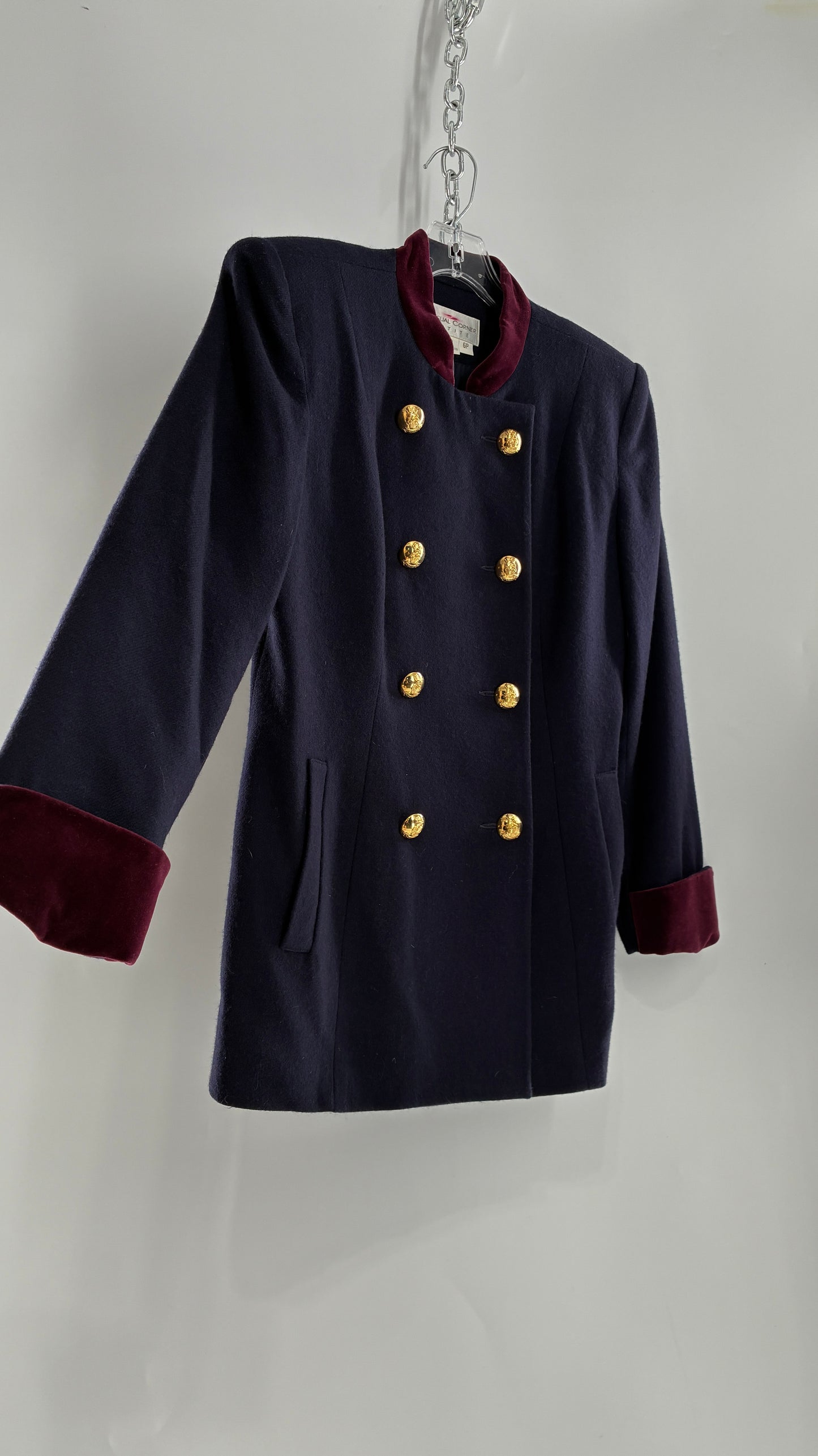 Vintage Suit Set with Bell Boy Style Double Breasted Wool, Velour Cuff Jacket and Upcycled Mini Skirt (6P)