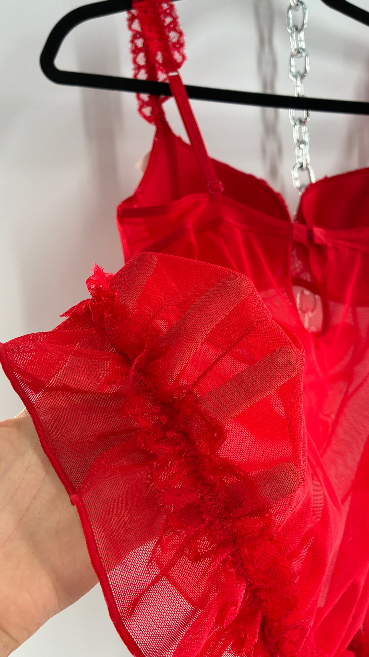 Deadstock Vintage Babydoll Bustier with Ruffled Cups, Lace Straps and Ruffled Lace Hem (34C)