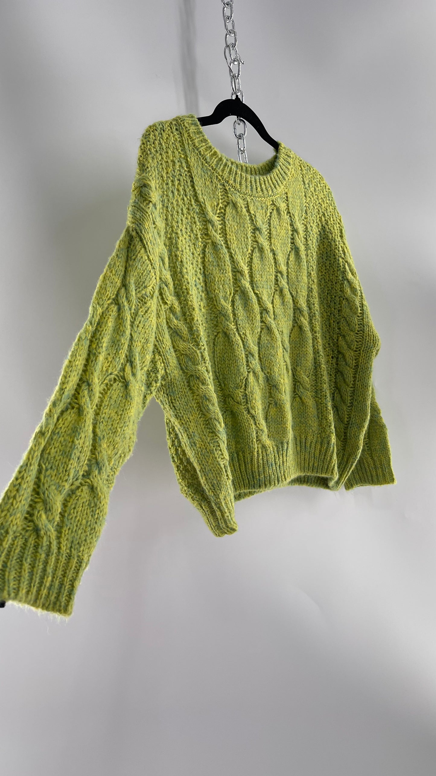 JOA Lime Green/Yellow Cableknit Sweater (S)
