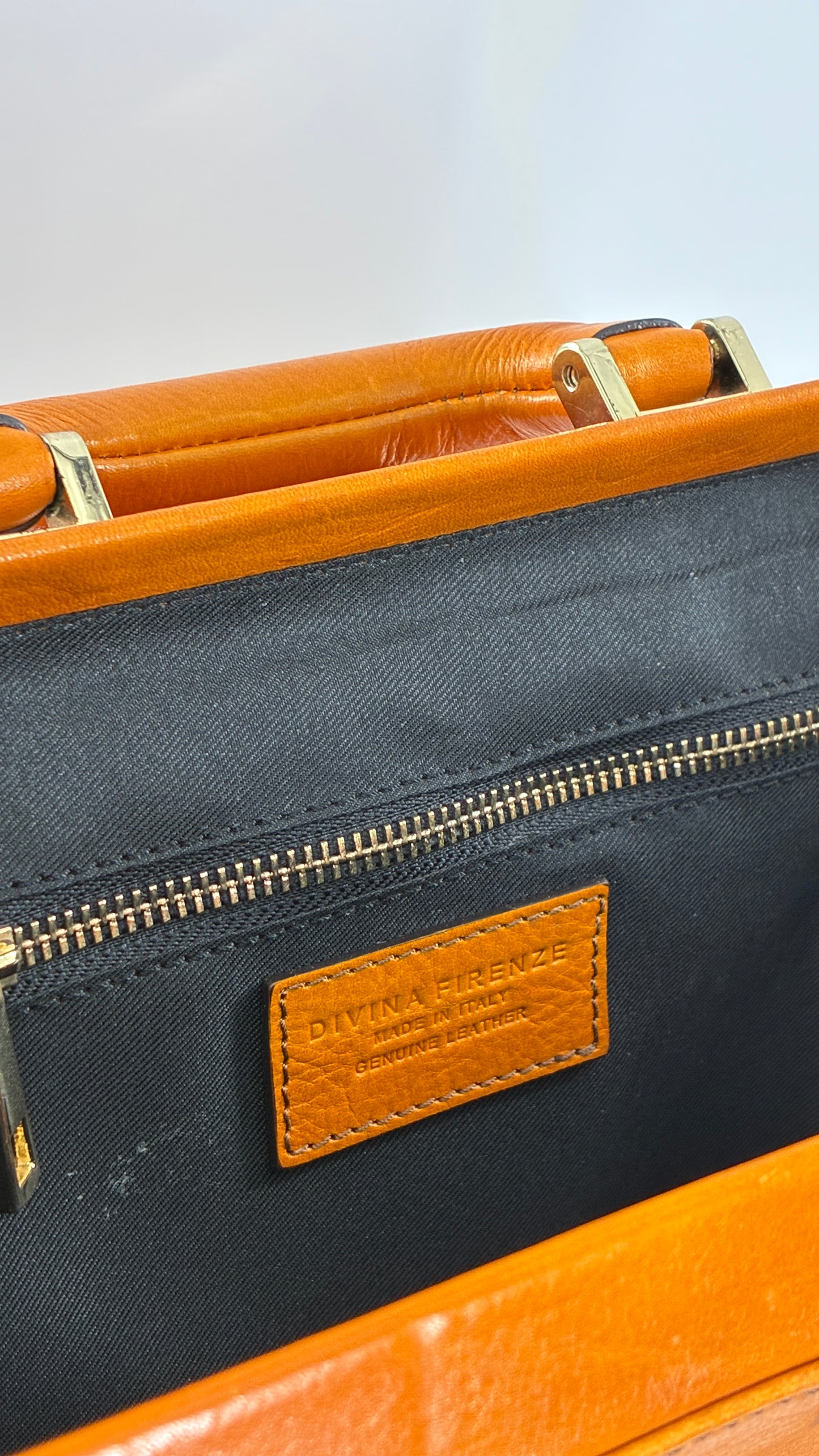 Vintage DIVINA FIRENZE Orange Genuine Leather Briefcase Style Purse