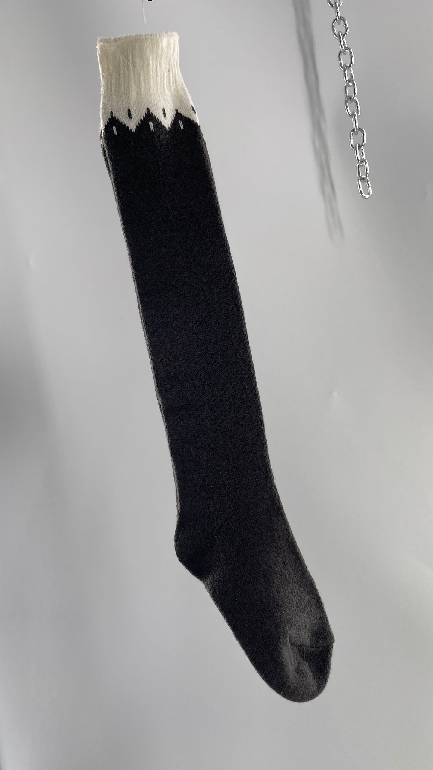 Free People Knit Dark Grey Thigh Socks with White Trim