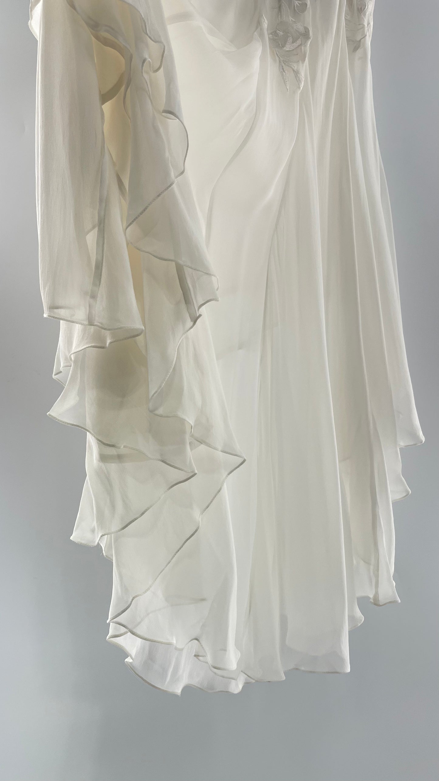 ROCOCO SAND White Hankerchief Hem Skirt with Embroidered Waistline (Medium)