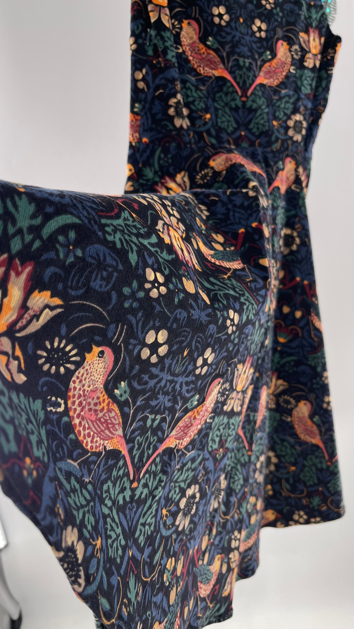 Anthropologie Eva Franco Corduroy Floral Bird Tapestry Print Dress with Sequin Cap Sleeves (4)