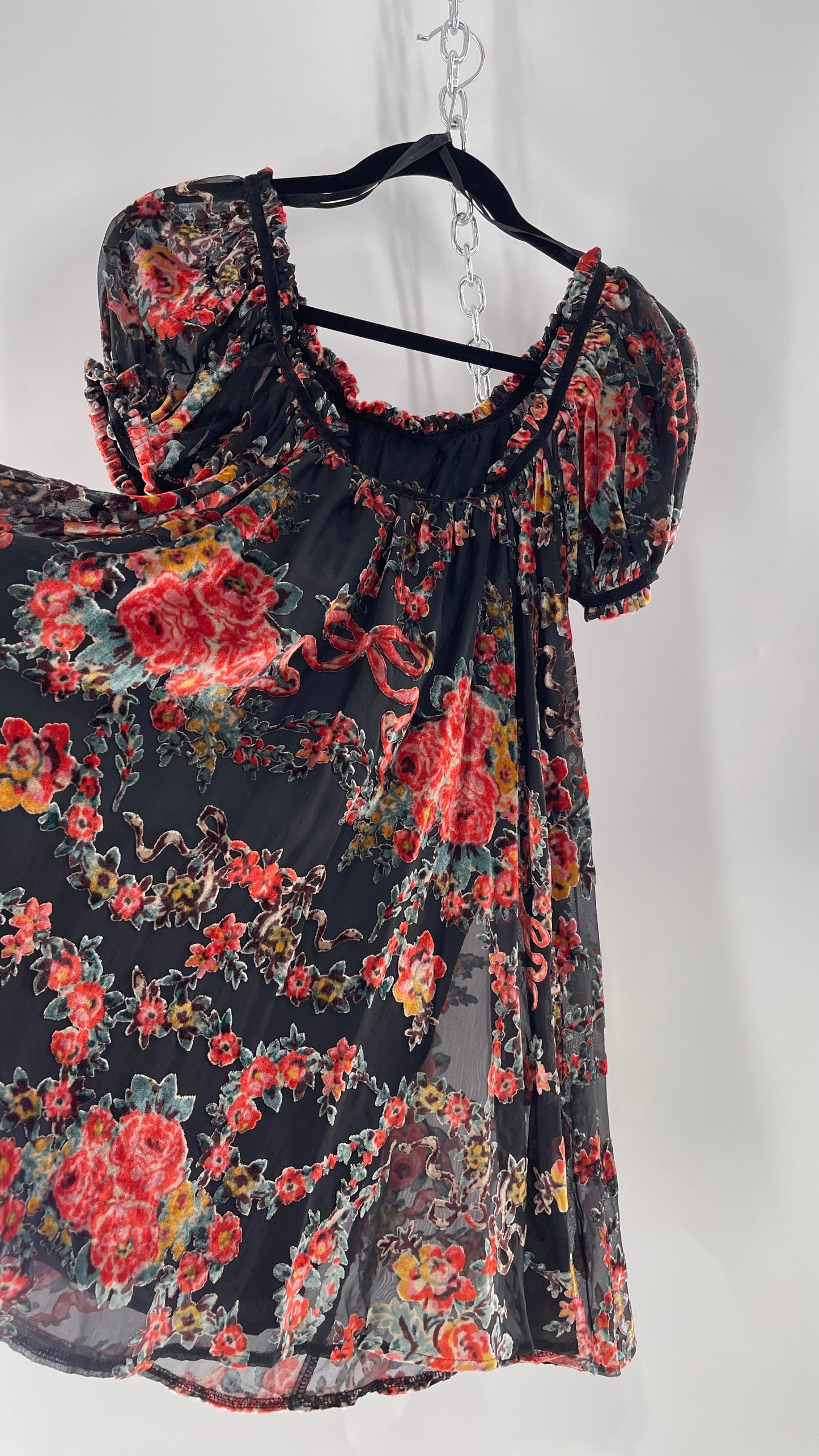 Free People Beautiful Blooms Velvet Florals Babydoll Dress (Small)