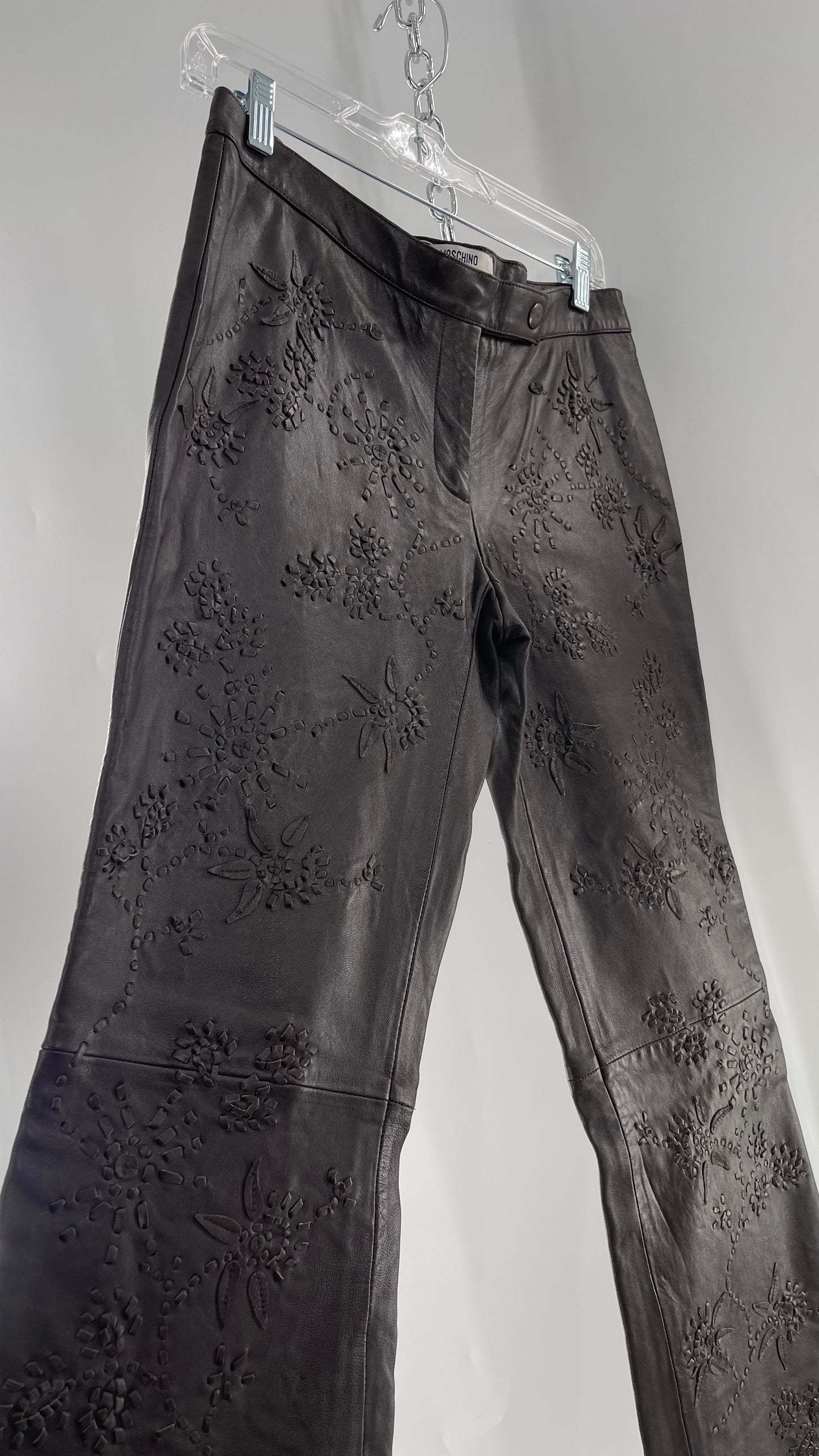Moschino Brown Leather Embroidered Pants (10) ***WITH TAGS***