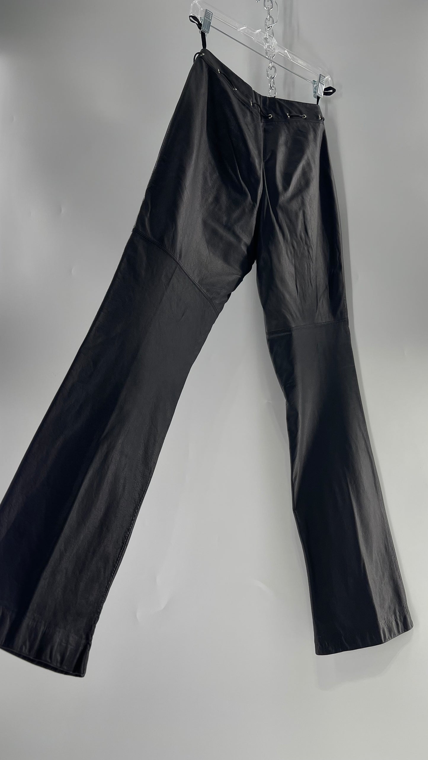 Vintage 90s RALPH Ralph Lauren Thin Leather Pants with Thread Through Grommet Detail on Waistline (4)
