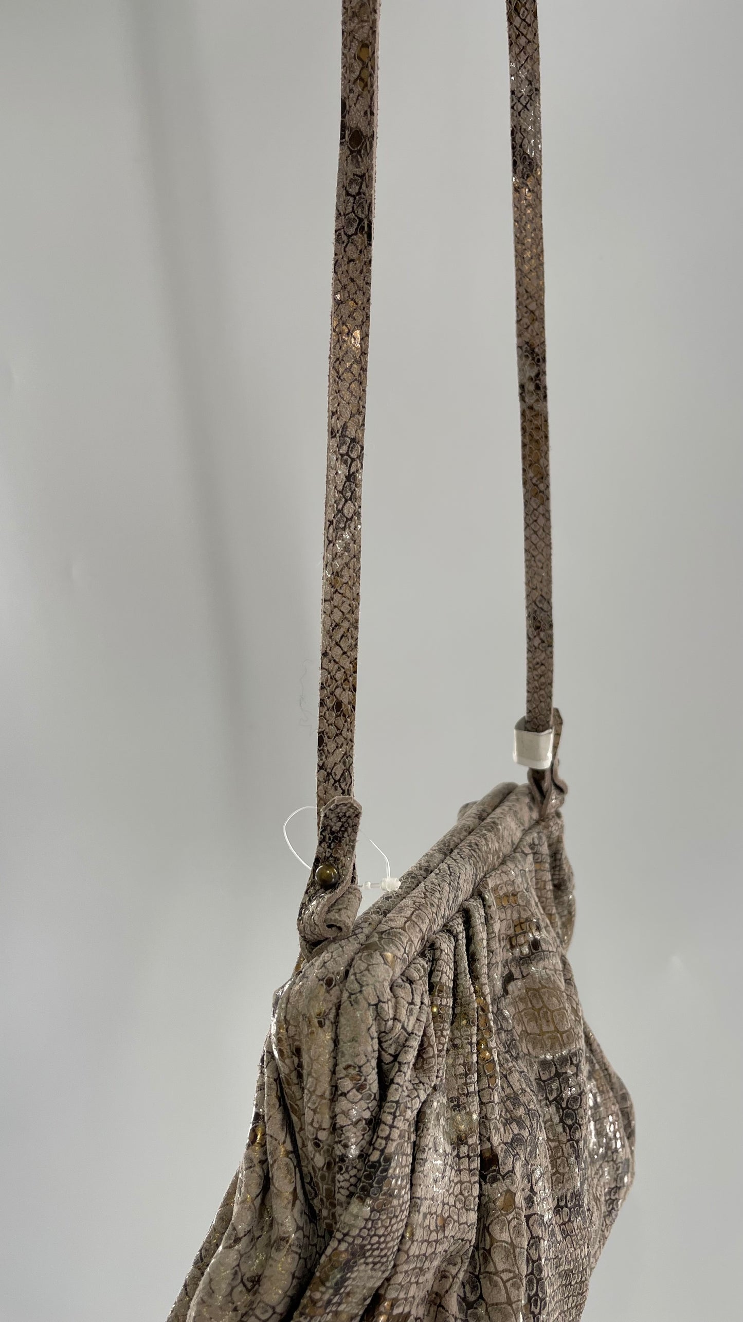 Free People Genuine Leather Clutch and Shoulder Bag Snake Print with Reflective Silver and Gold Flecks