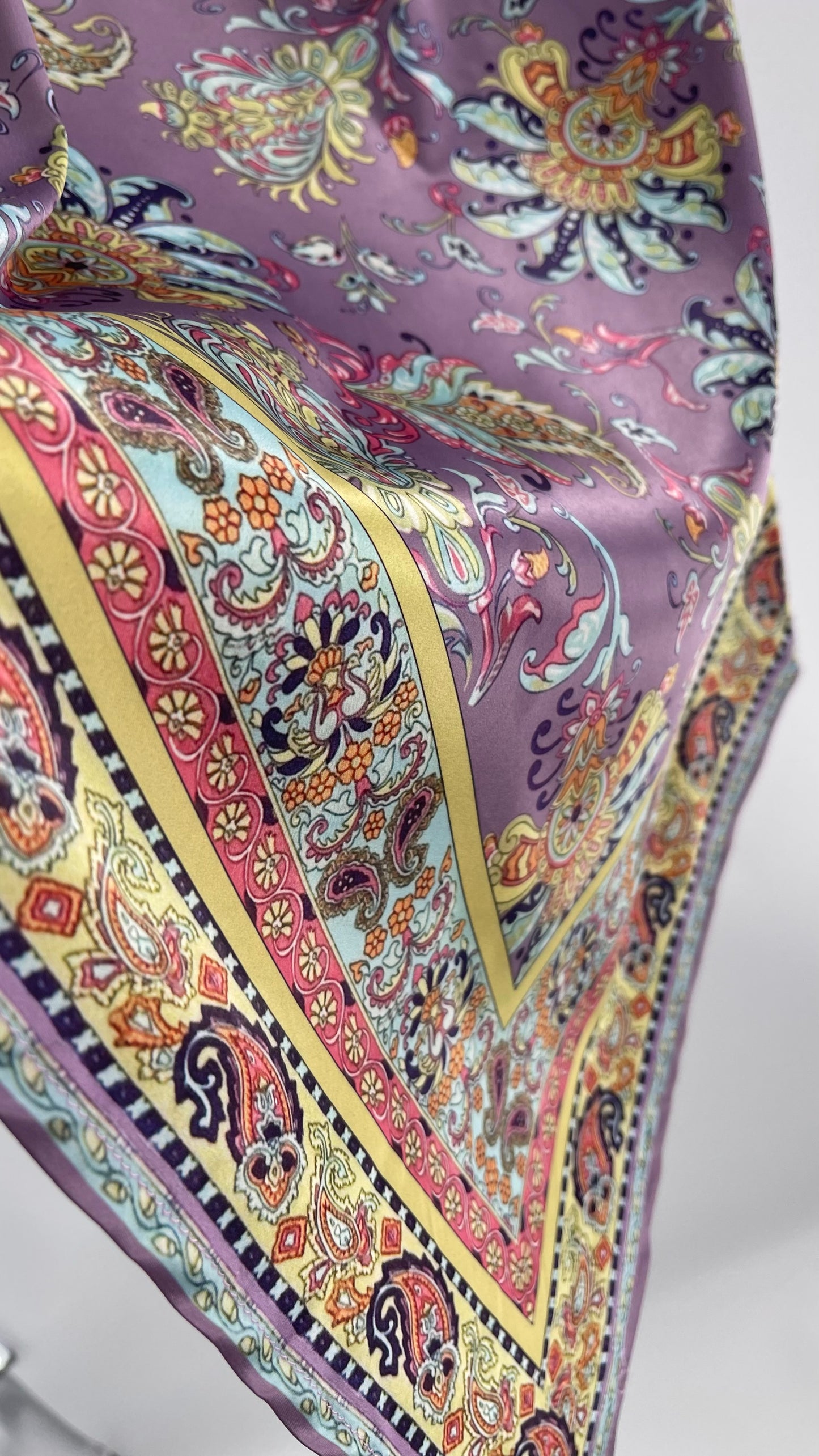 Urban Outfitters Lavender Satin Paisley Handkerchief Hem Skirt with Light Green Ribbon Waistline (Small)