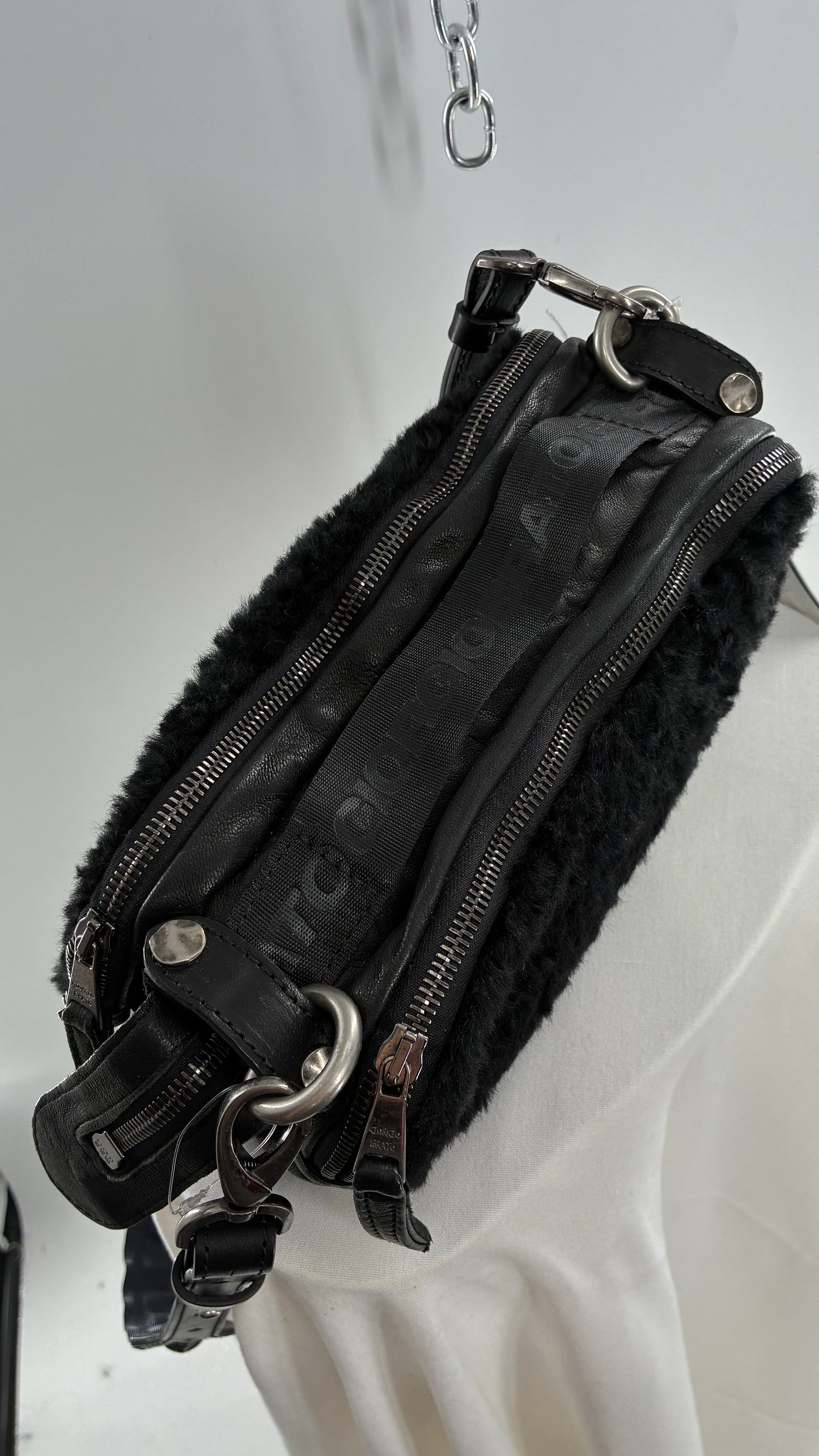 GIORGIO BRATO Black Lamb Leather Convertible Shoulder Bag and Backpack