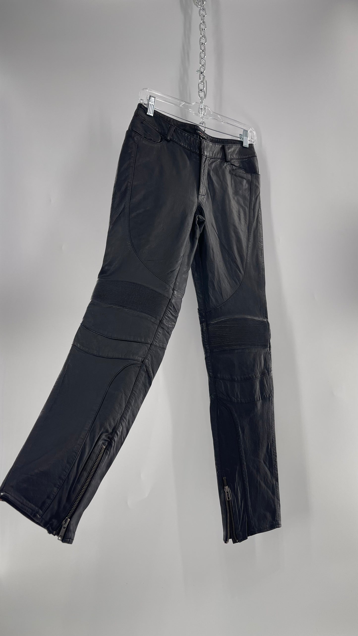 LAMARQUE 1990s Collection Vintage Black Leather Moto Style Pant with Panels, Ribbing and Zipper Details (6)