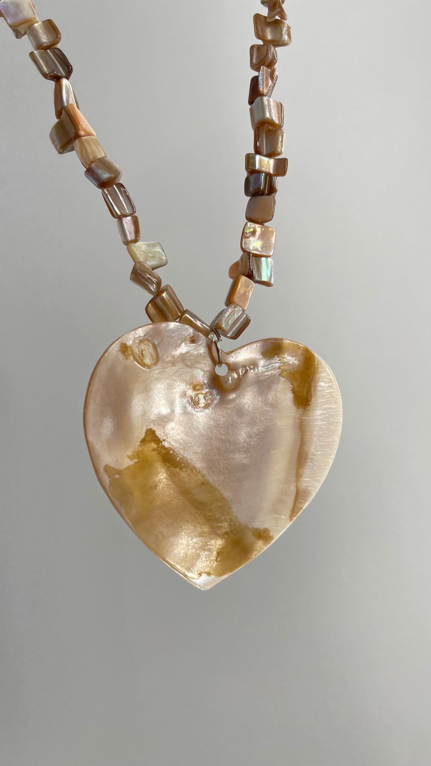 Vintage Seashell, Beaded Heart Necklace