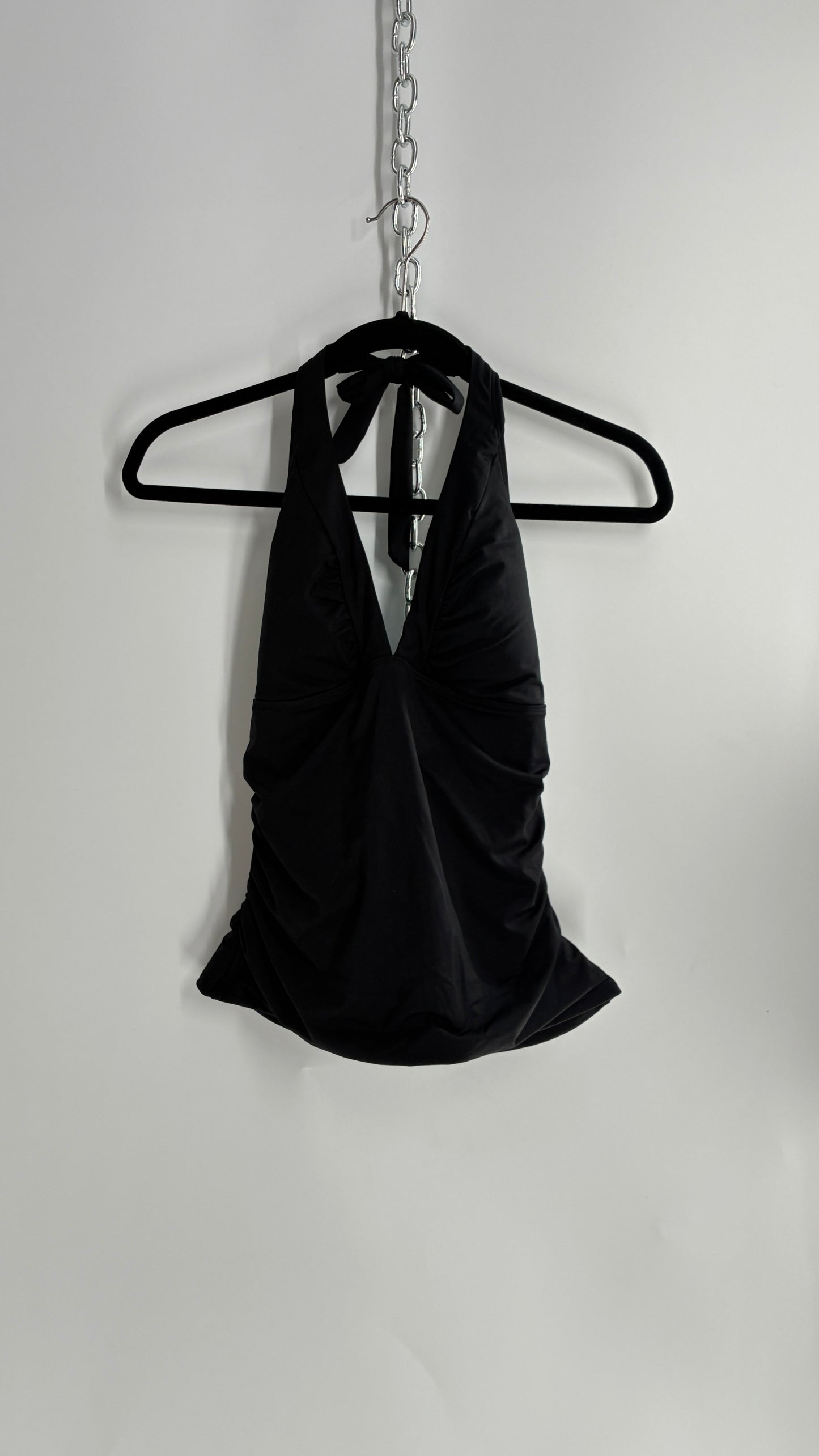 ATHLETA Black Ruched Halter Tank with Built in Lined Bra and Tags Attached (Small)