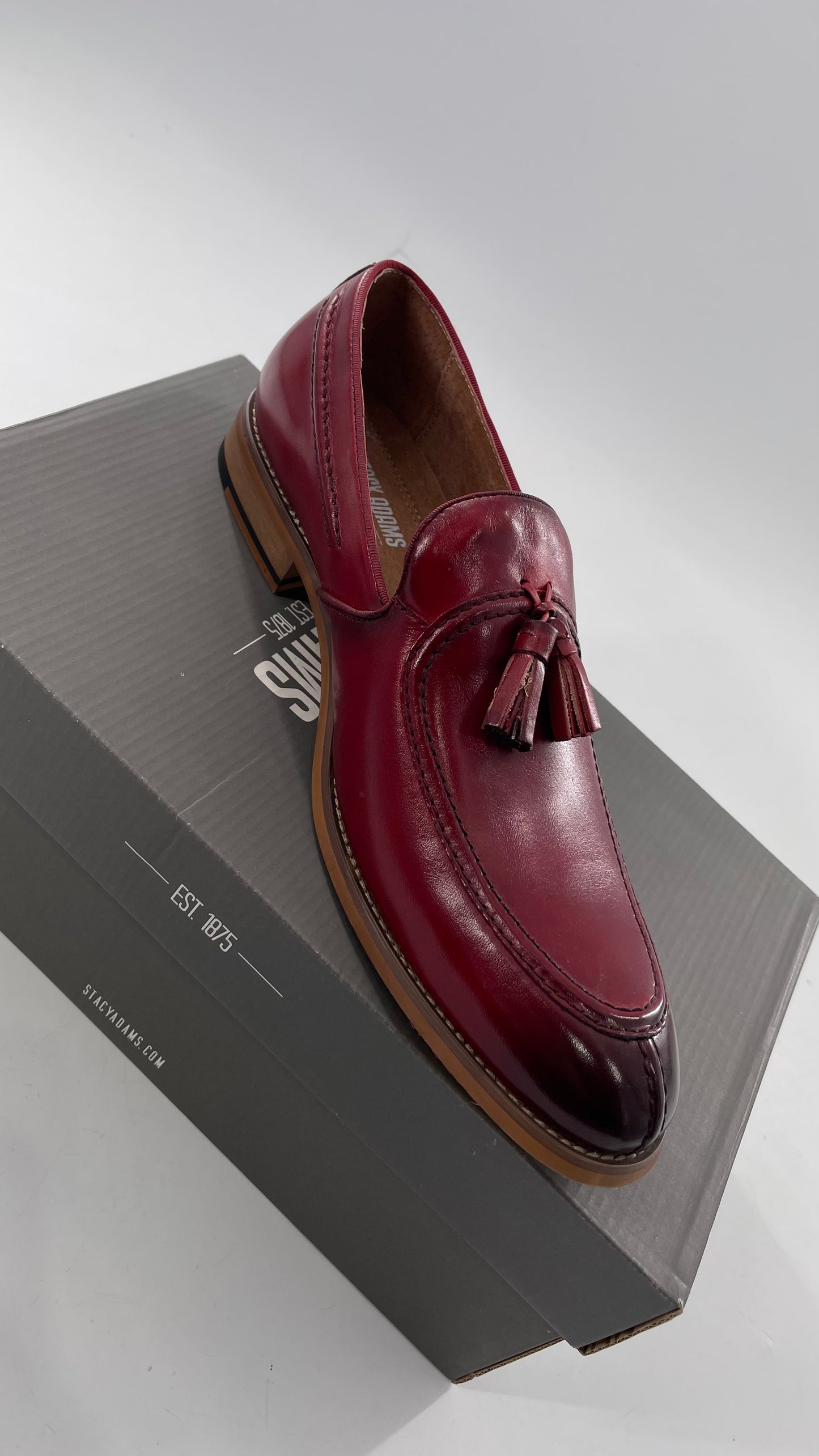 Stacy Adam’s Red Leather Donovan Mac Toe Drop Slip On Loafer (10.5)