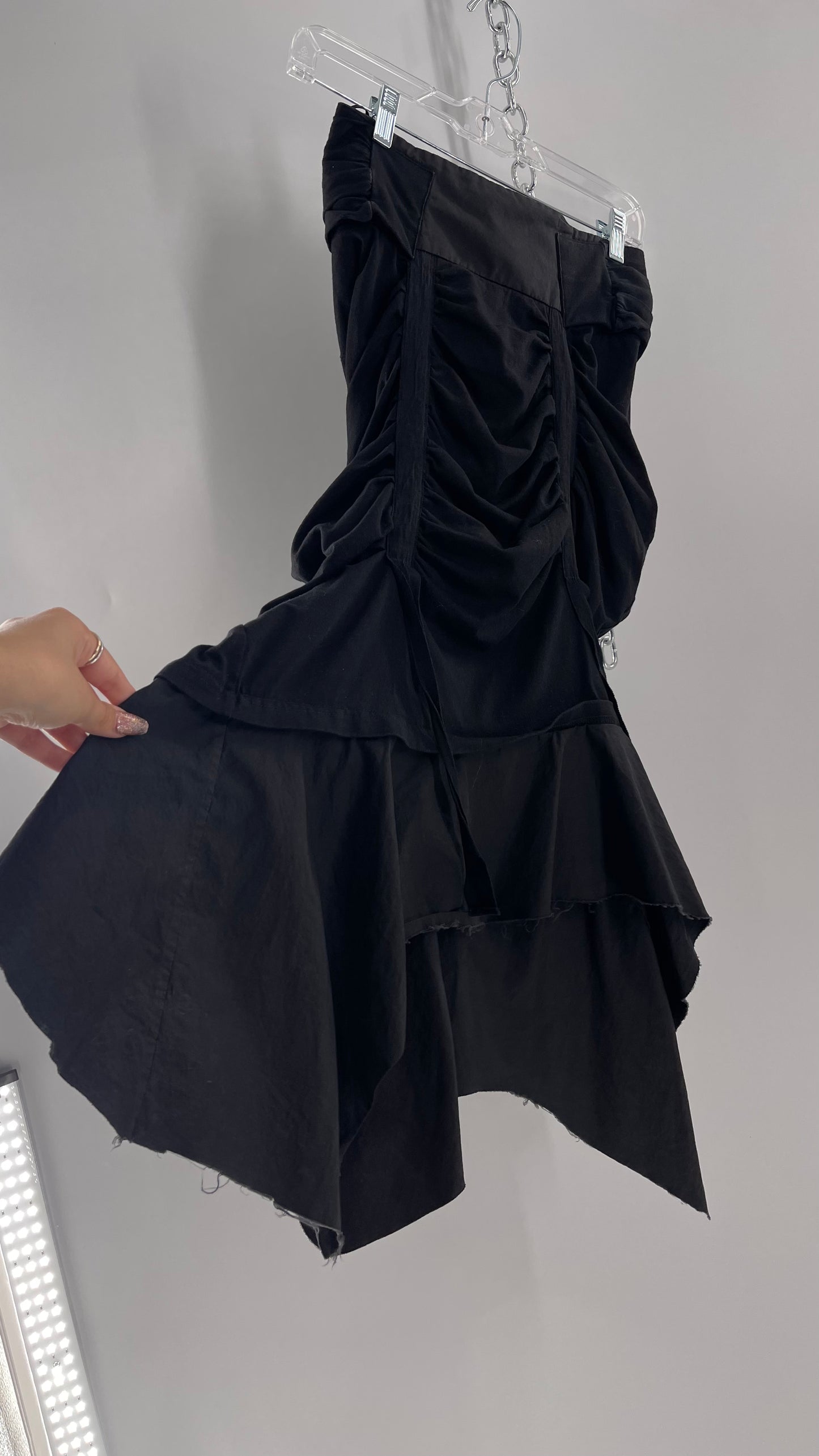 AGANOVICH Black TS50 Jersey Ruched Asymmetric Cargo Skirt with Gold Zipper (0)