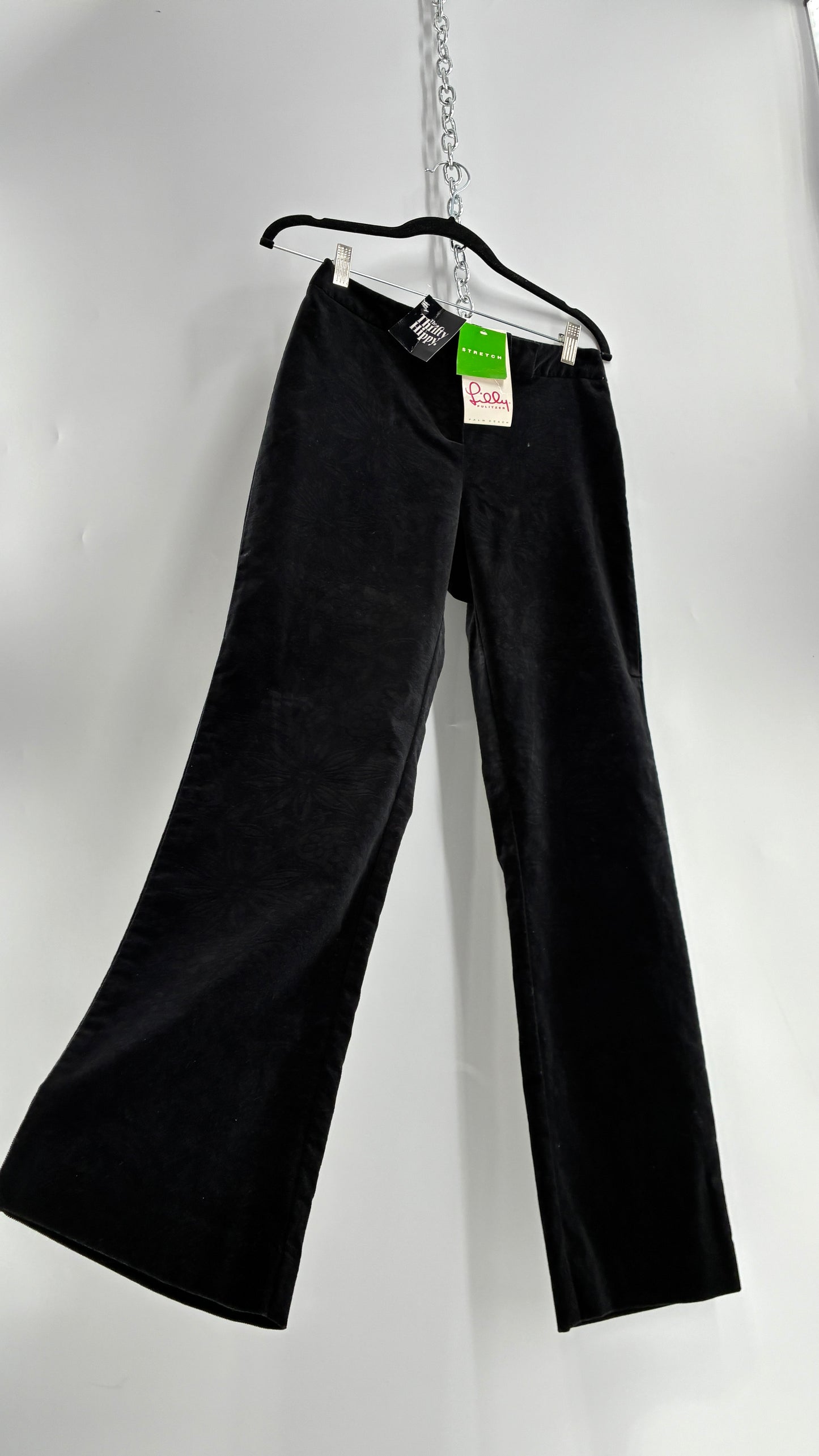 Deadstock Vintage 2000s Lilly Pulitzer Black Velvet Embossed Floral, Side Closure Pants (4)
