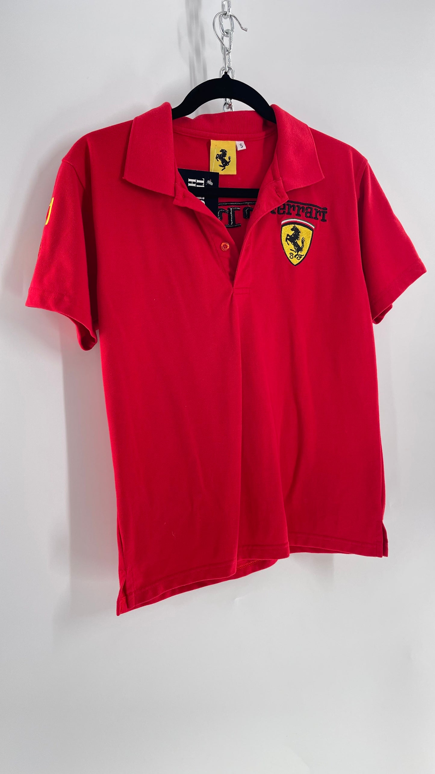 Vintage Red Ferrari Polo with Old School Logo Embroidery (S)