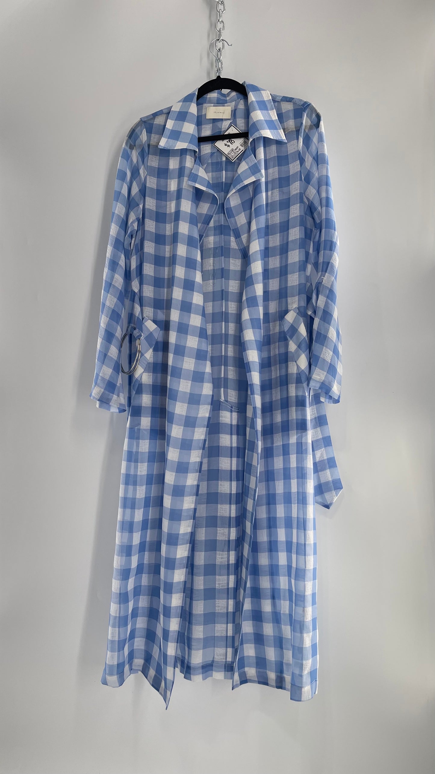 Capulet Anthropologie Gingham Baby Blue Coat/Cape (S)