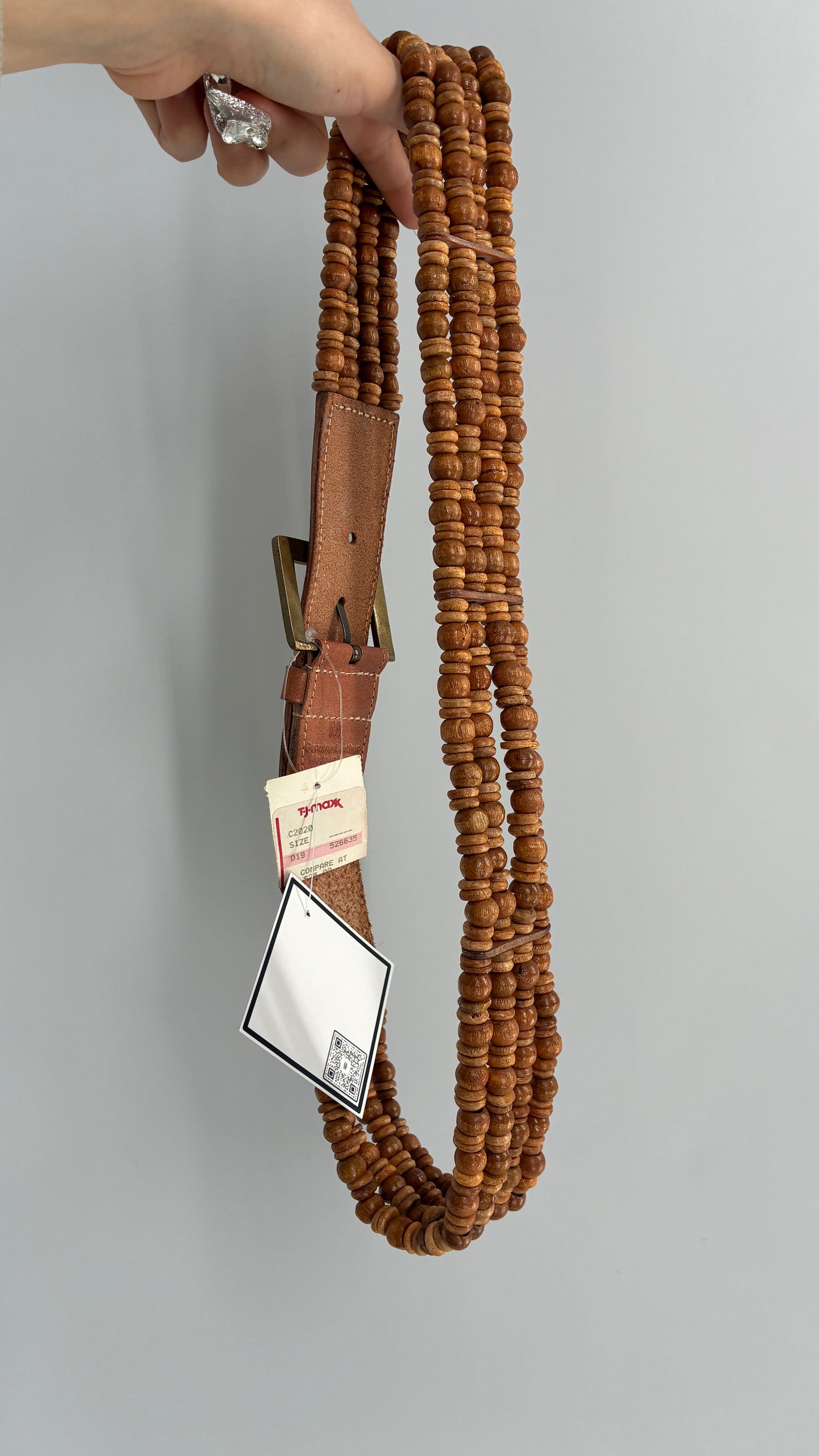 Vintage Leather, Beaded Belt with Tags Attached (Medium)
