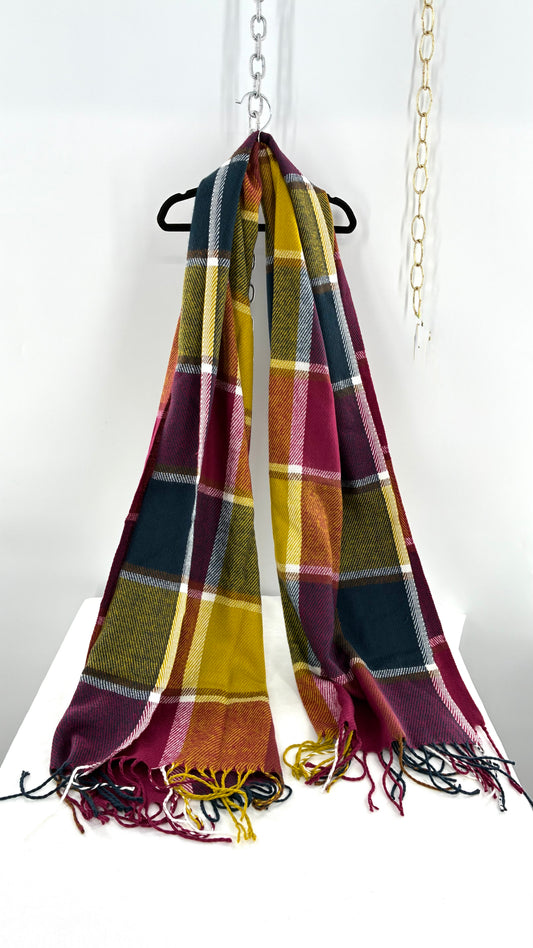Vintage Autumnal Jewel Toned Plaid Scarf