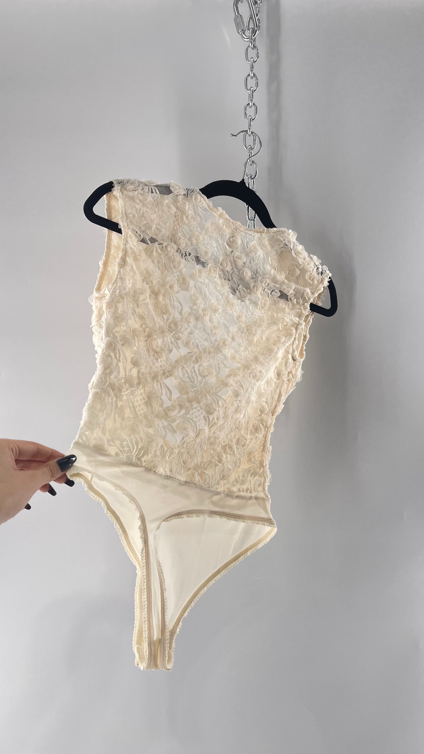 Intimately Free People White Shirt Sleeve Rosette Bodysuit (Small)