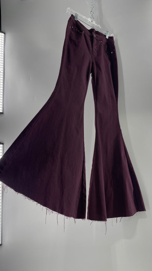 Free People Maroon Flare Raw Cut Hem Jeans (Size 26)