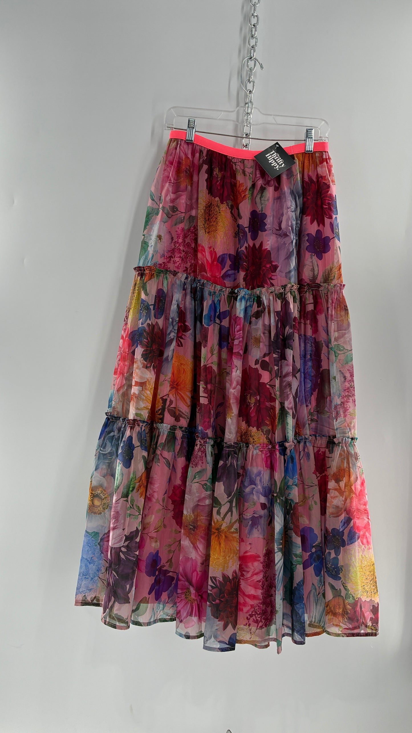 Handmade Floral Overlay Tiered Voluminous Skirt (Medium)