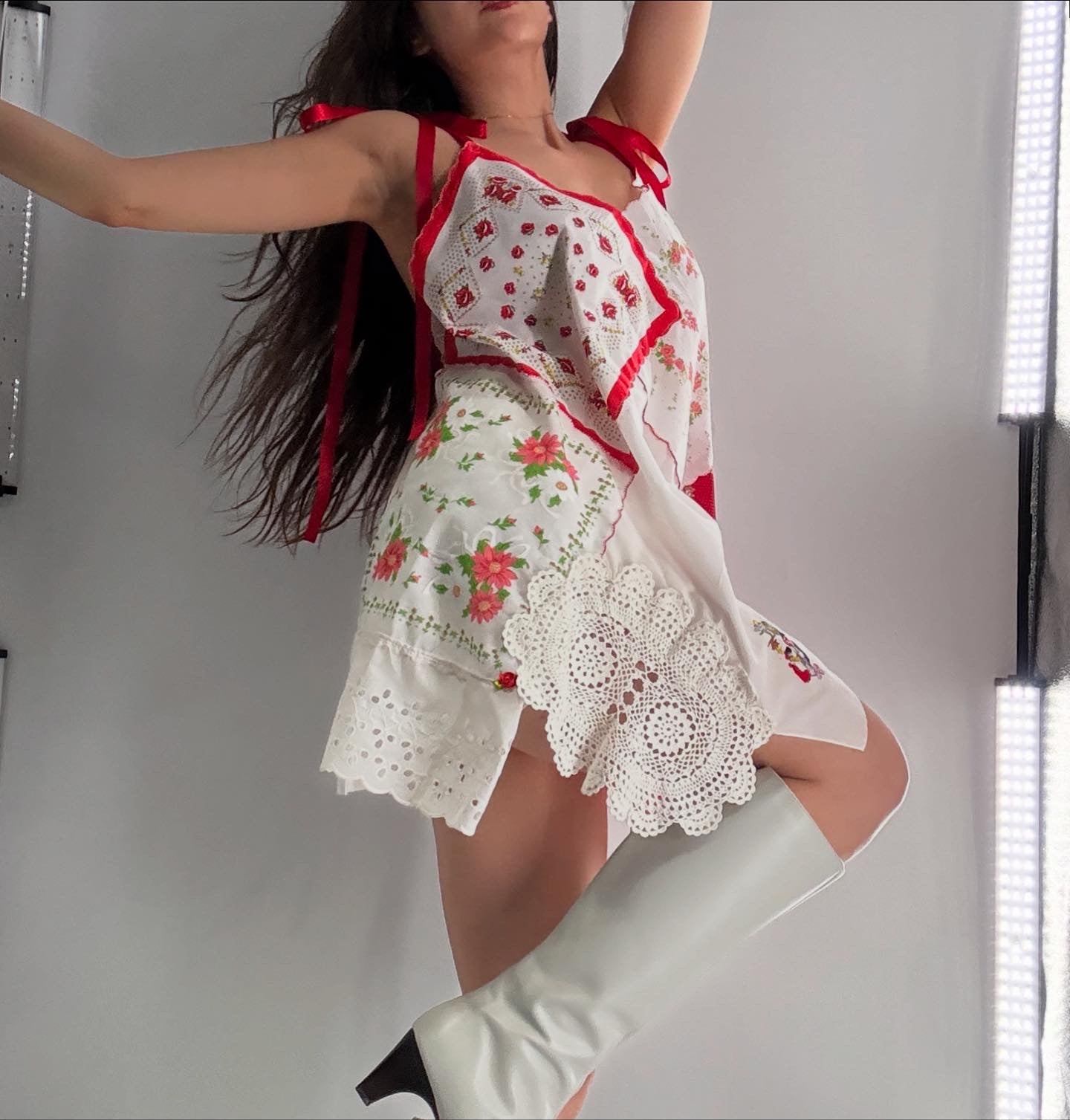 Vintage Red Handmade Handkerchief Backless Mini Dress (XS-L)