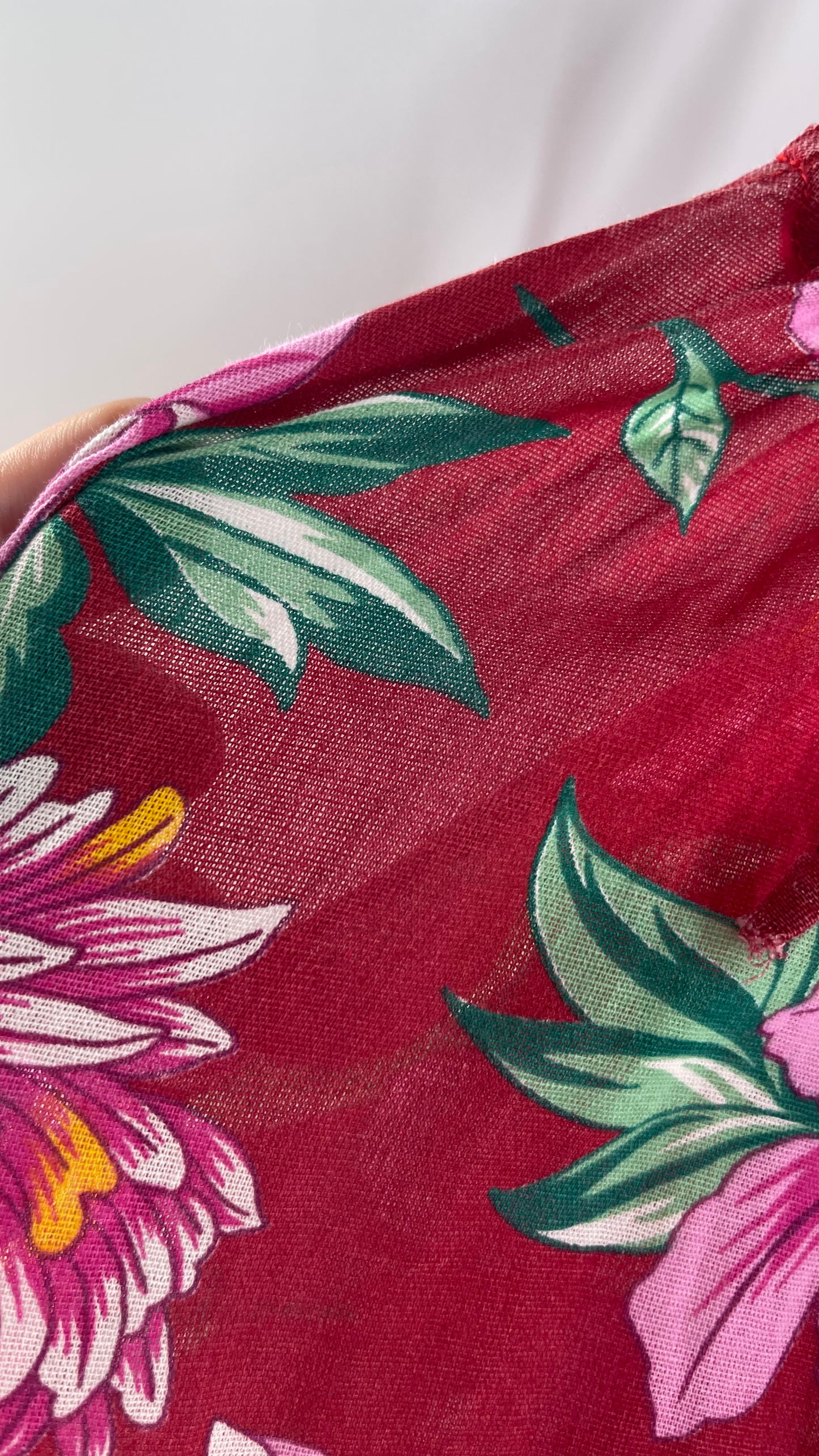Handemade Brazilian Color Blocked Red/Pink Floral Maxi (One Size)