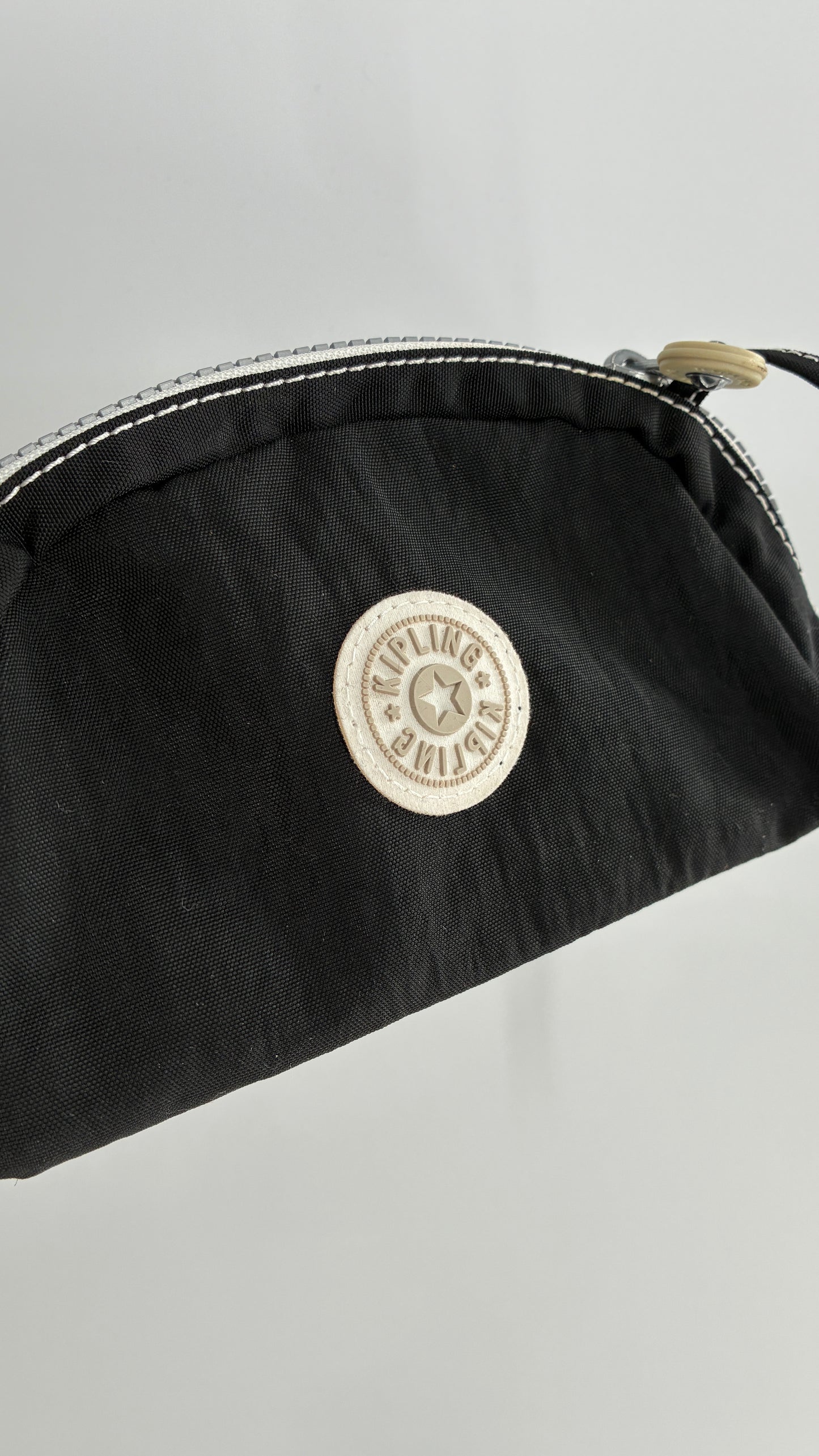 Kipling Black Pouch with Contrast White Zipper