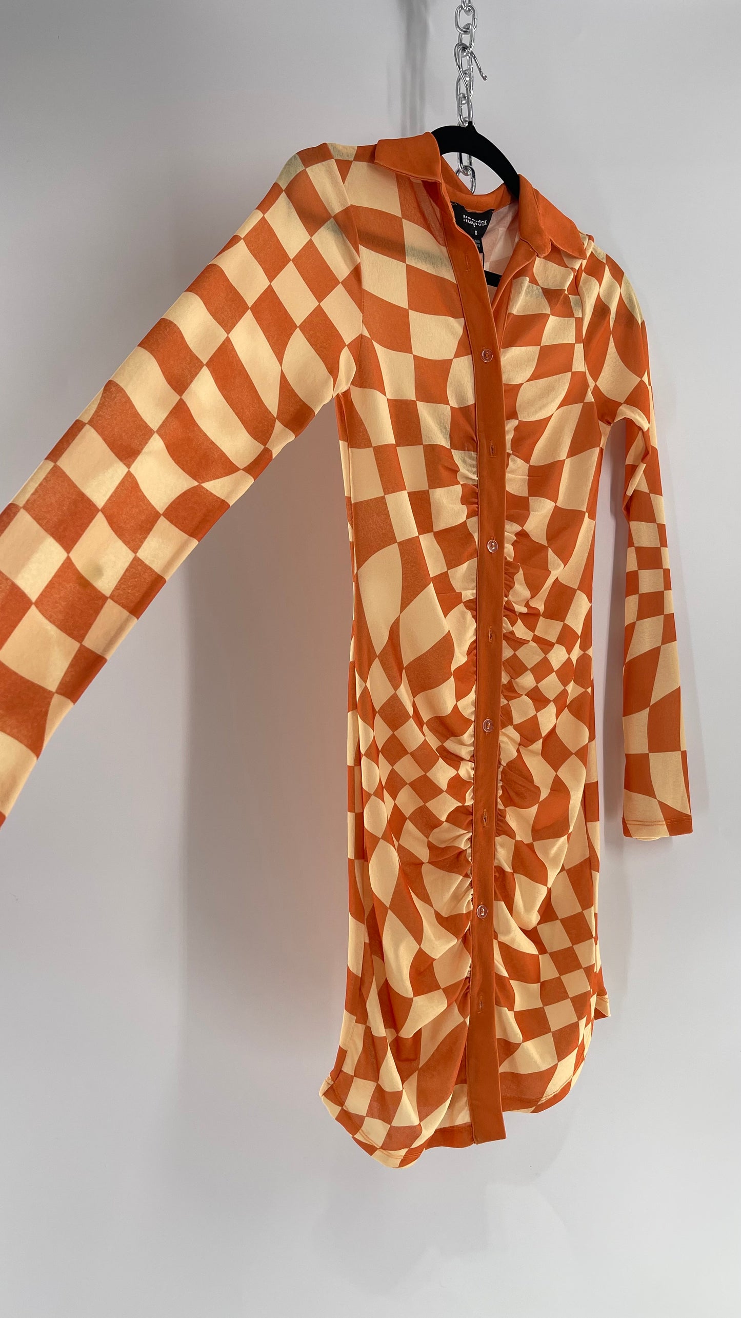 NGOrder Checkerprint Yellow/Orange Collared Buttonfront Dress (8)