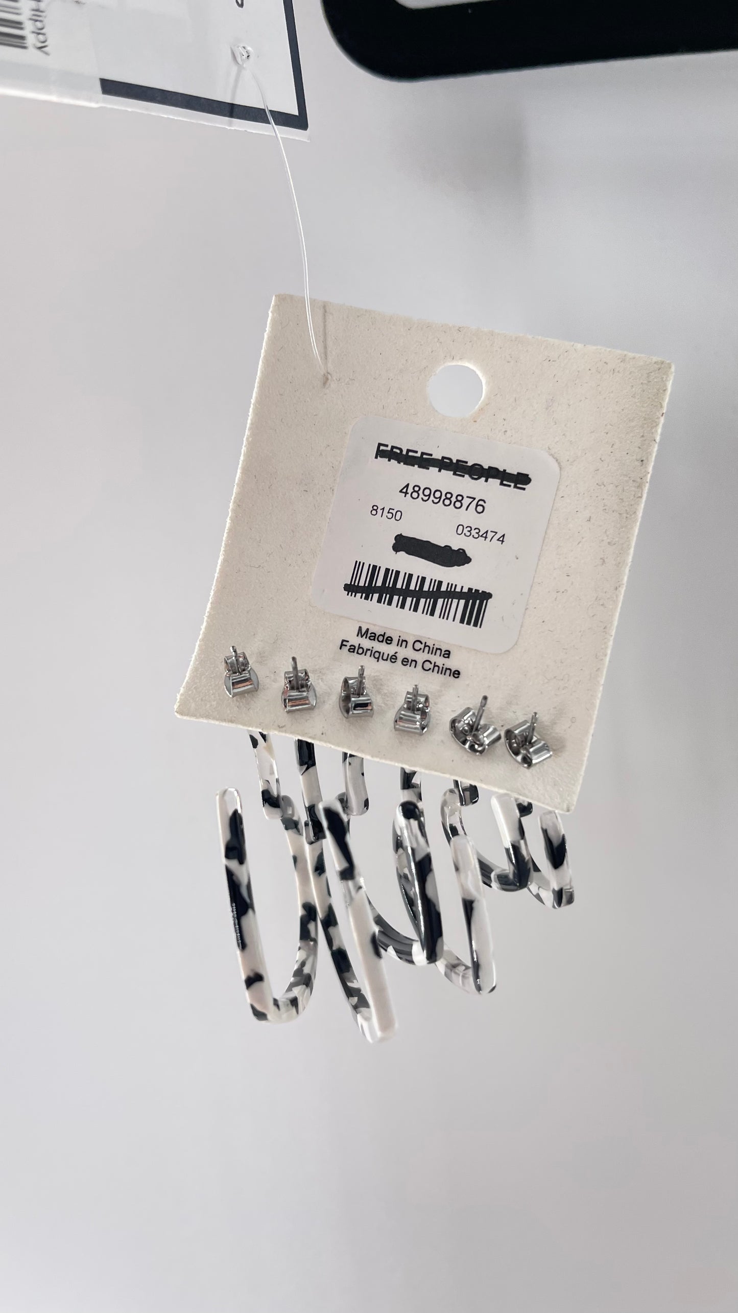 Free People Black/White Marble Heart Earring Set