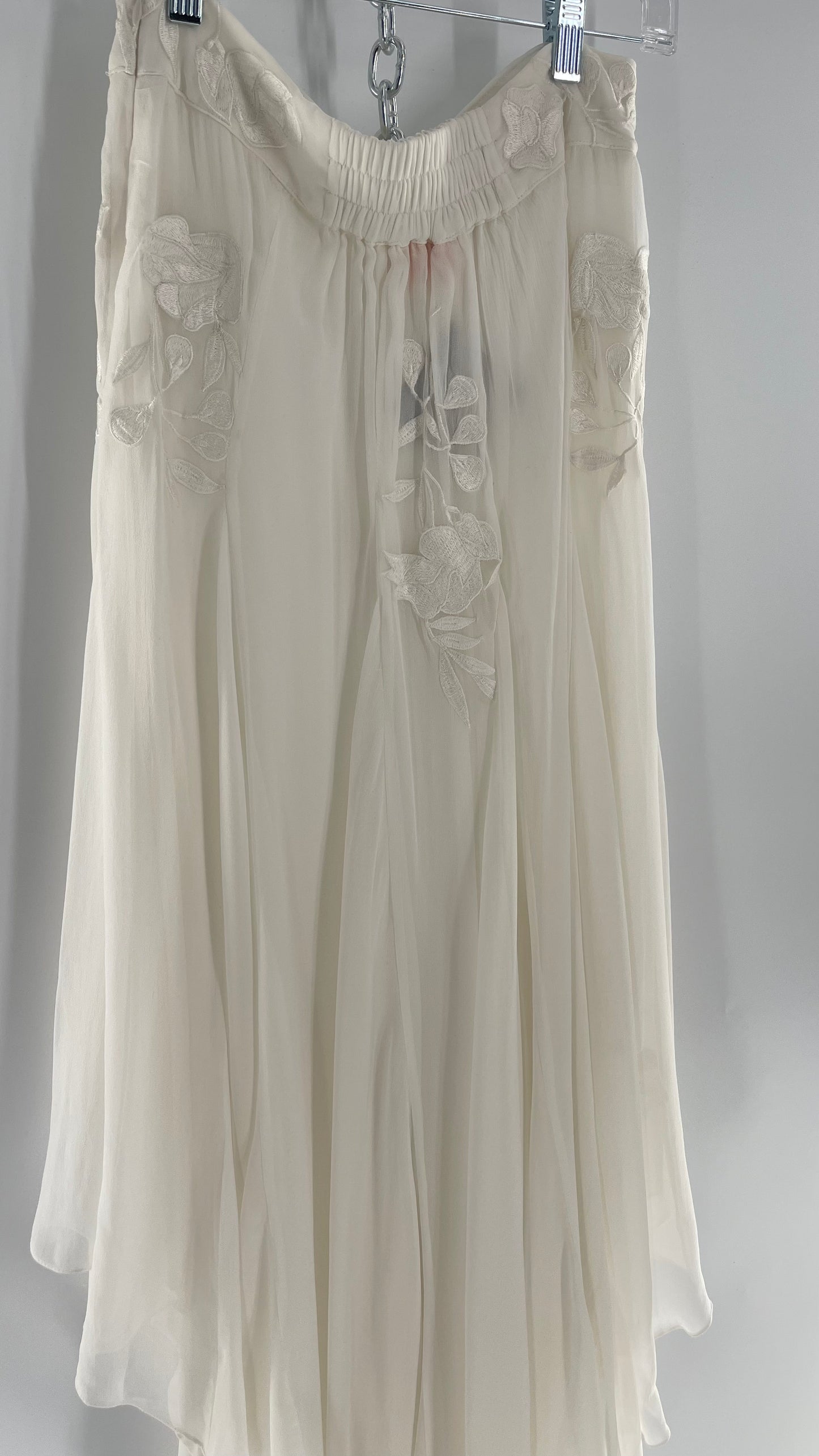 ROCOCO SAND White Hankerchief Hem Skirt with Embroidered Waistline (Medium)