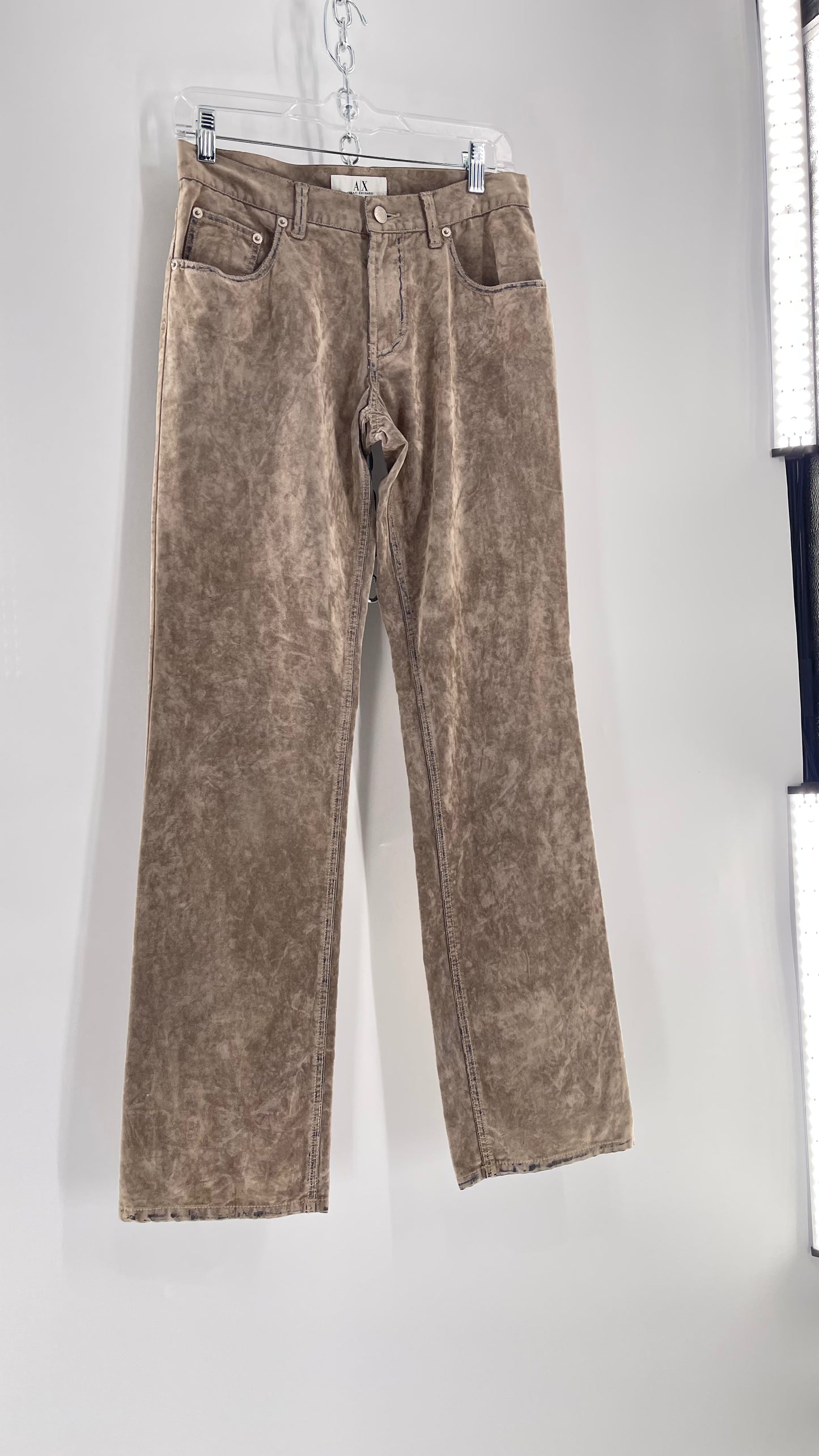 Armani Exchange Grey Velour Straight Legs with Denim Seam Details (Size 4)