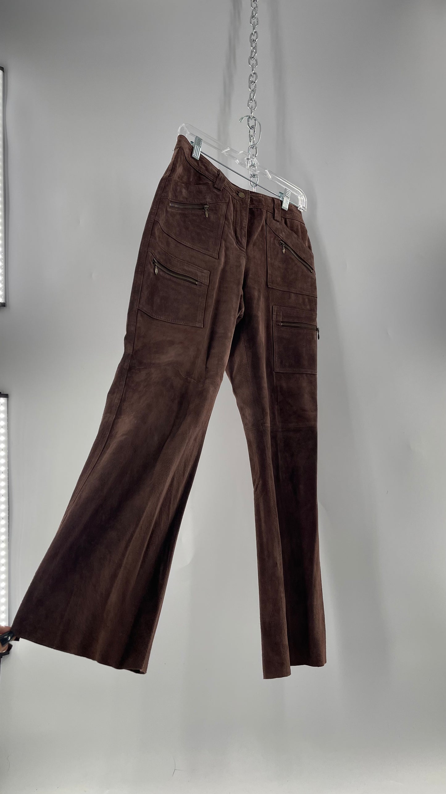 Vintage Context Petit Brown Suede Straight Leg Cargos with Pockets and Bronze Zippers (8P)
