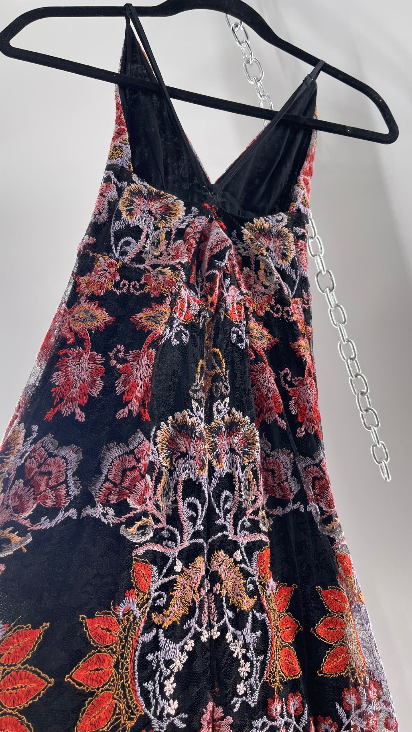 Free People Black Fall Toned Floral Embroidered Tule Sleeveless Maxi Dress (2)