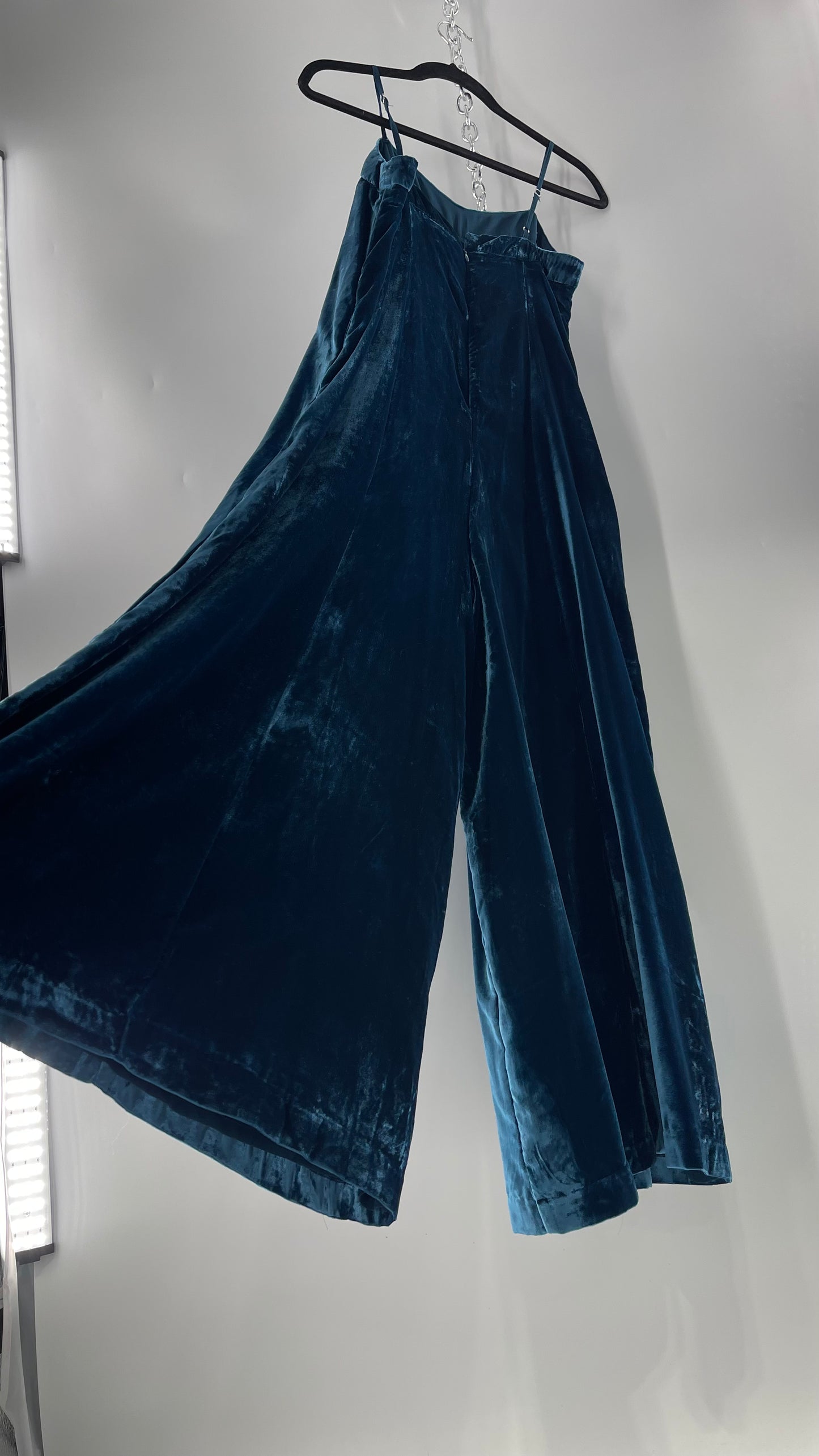 Anthropologie Blue Velvet Velour Wide Leg Jumpsuit (2)