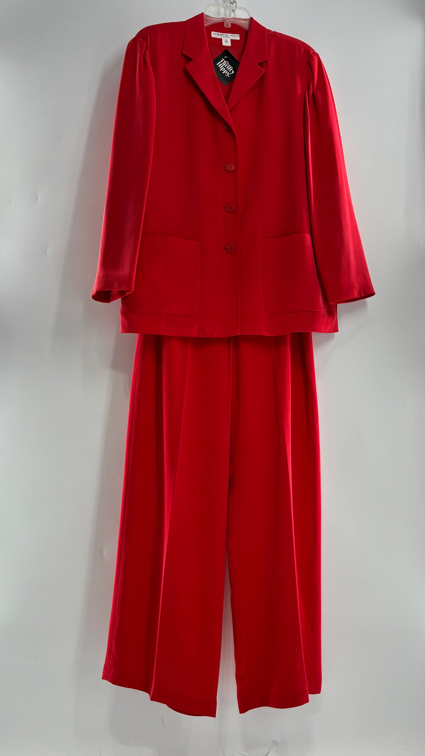 Vintage Josephine Chaus Cayenne 100% Silk Power Blazer and Wide Leg Trouser Set (12)